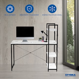 Foto 2 | Escritorio Con Estantes Multiusos Laterales Diseño Tipo Marmol Styrka