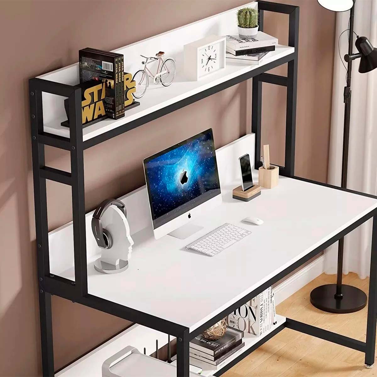 Foto 5 | Escritorio Blanco para Computadora con Soporte Movible 3 Niveles