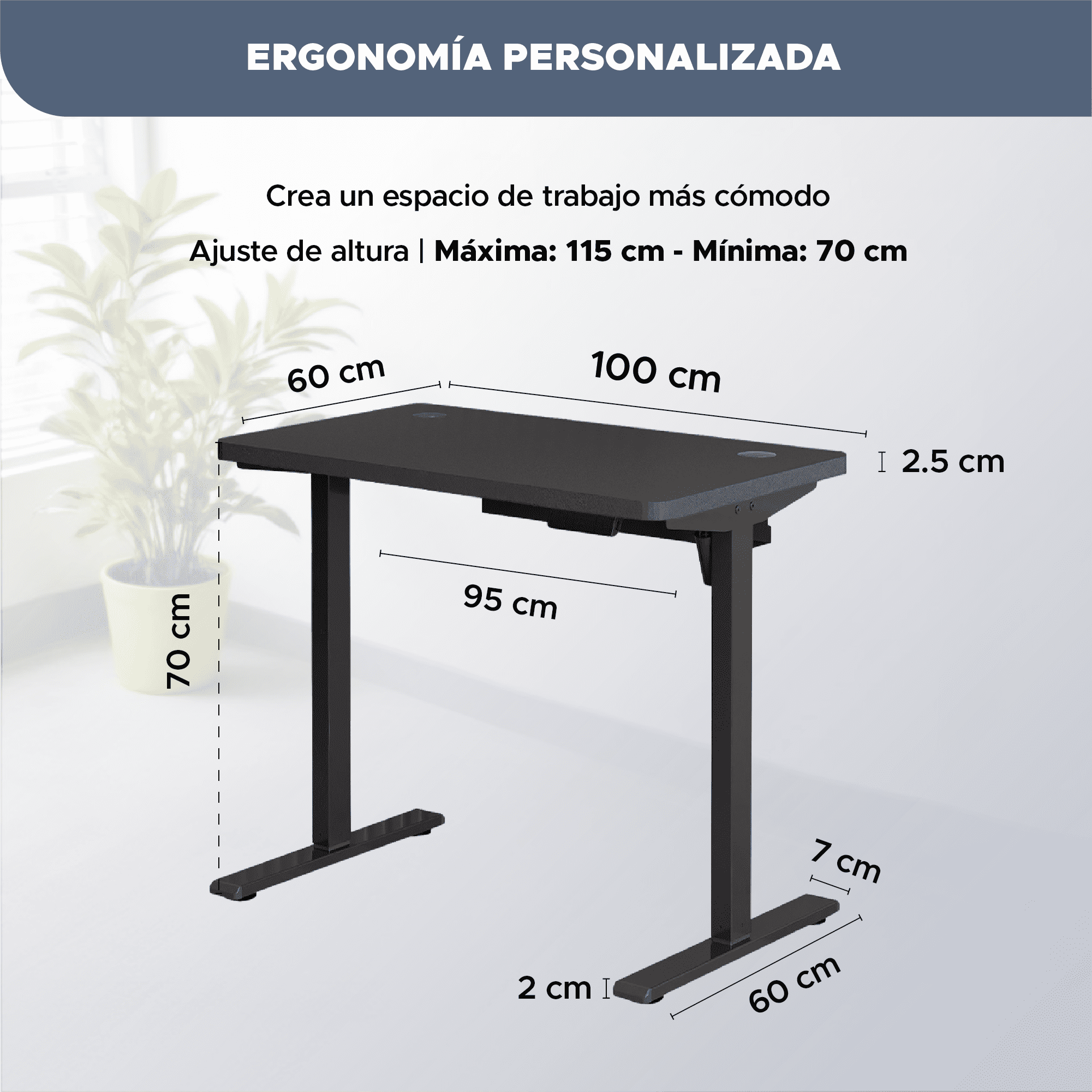 Foto 5 pulgar | Escritorio Modelo Perspective Ajustable 100*60*70-115cm Negro