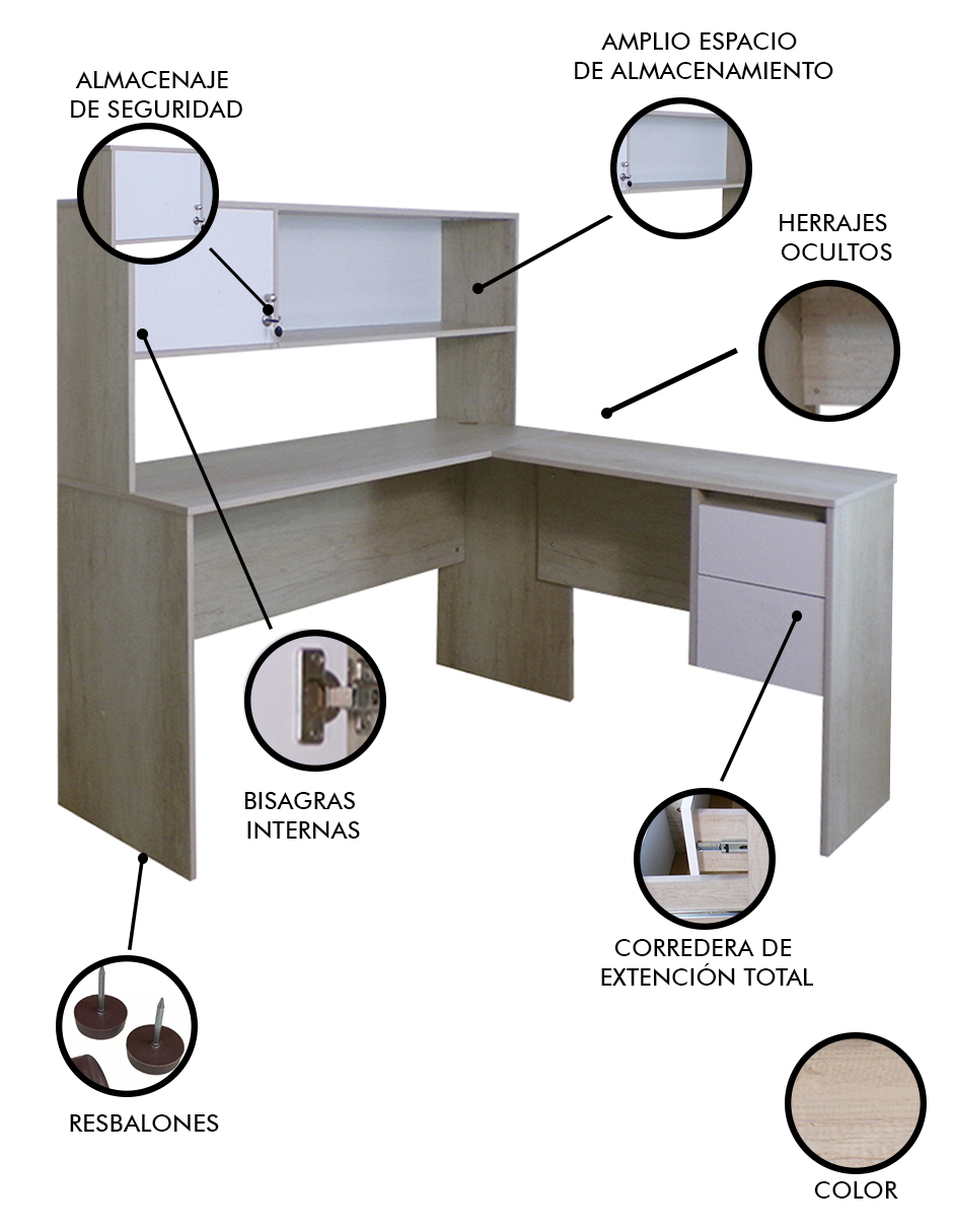 Foto 4 pulgar | Escritorio En L Para Computadora  Con Cajones Selinn