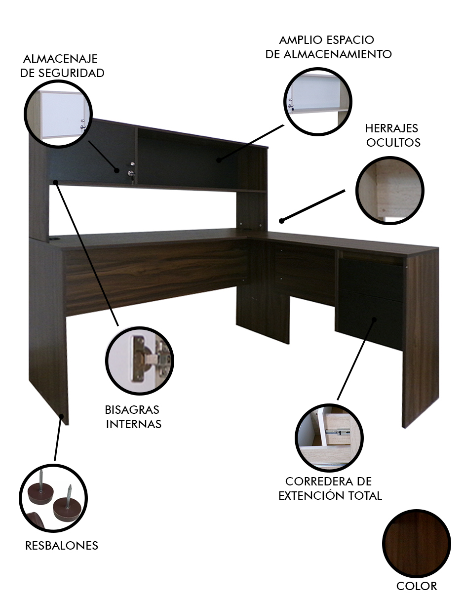 Foto 4 pulgar | Escritorio En L Para Computadora  Con Cajones Selinn