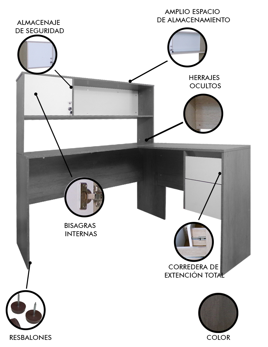 Foto 4 pulgar | Escritorio En L Para Computadora  Con Cajones Selinn