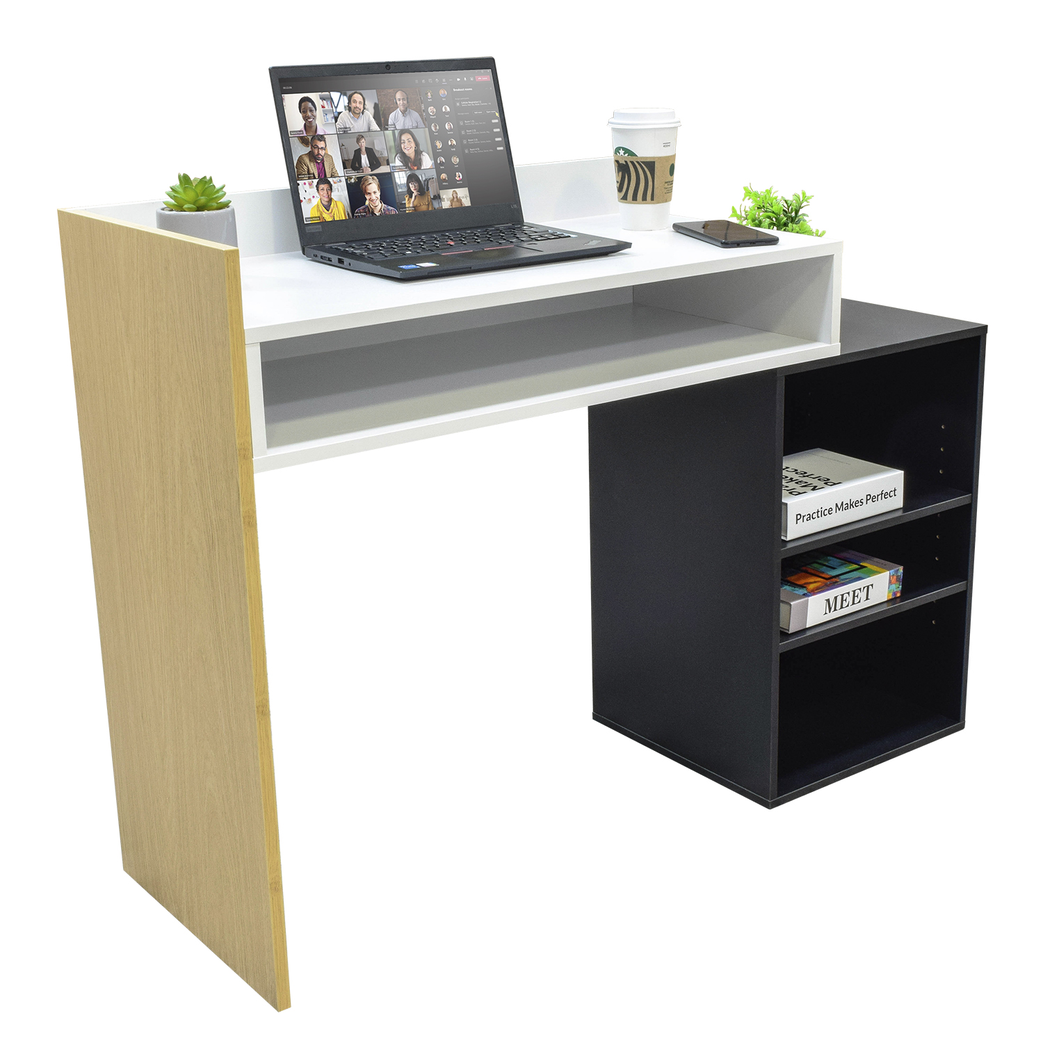 Escritorio Top Living Desk-20 Café Negro Y Blanco