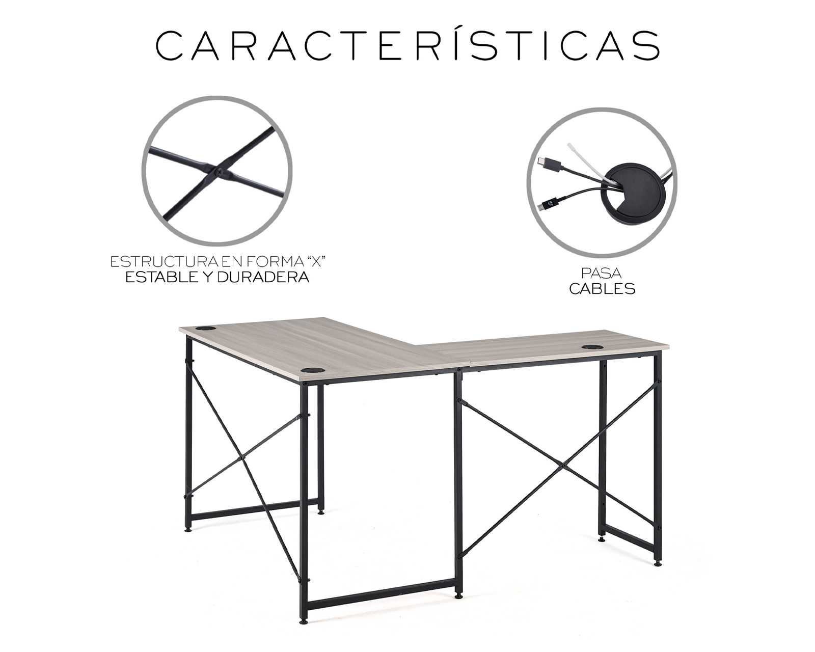 Foto 7 | Escritorio de Oficina en L Minimalista Roble Nube