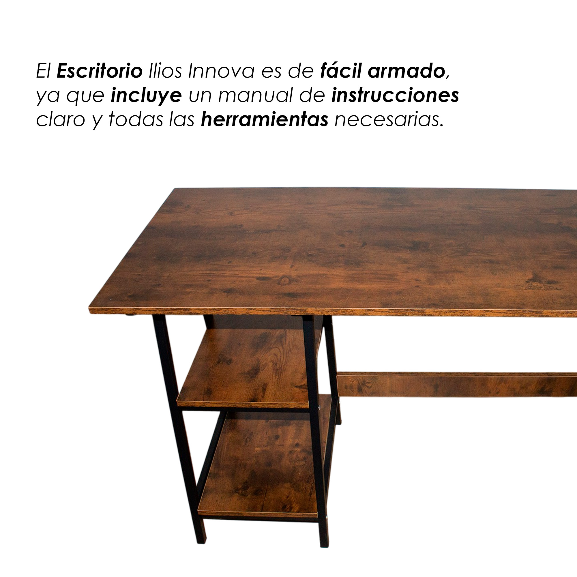 Foto 6 | Ilios Innova | Escritorio Moderno De Metal Y Melamina Café Para Oficina Y Hogar, Diseño Ergonómico Con Almacenaje