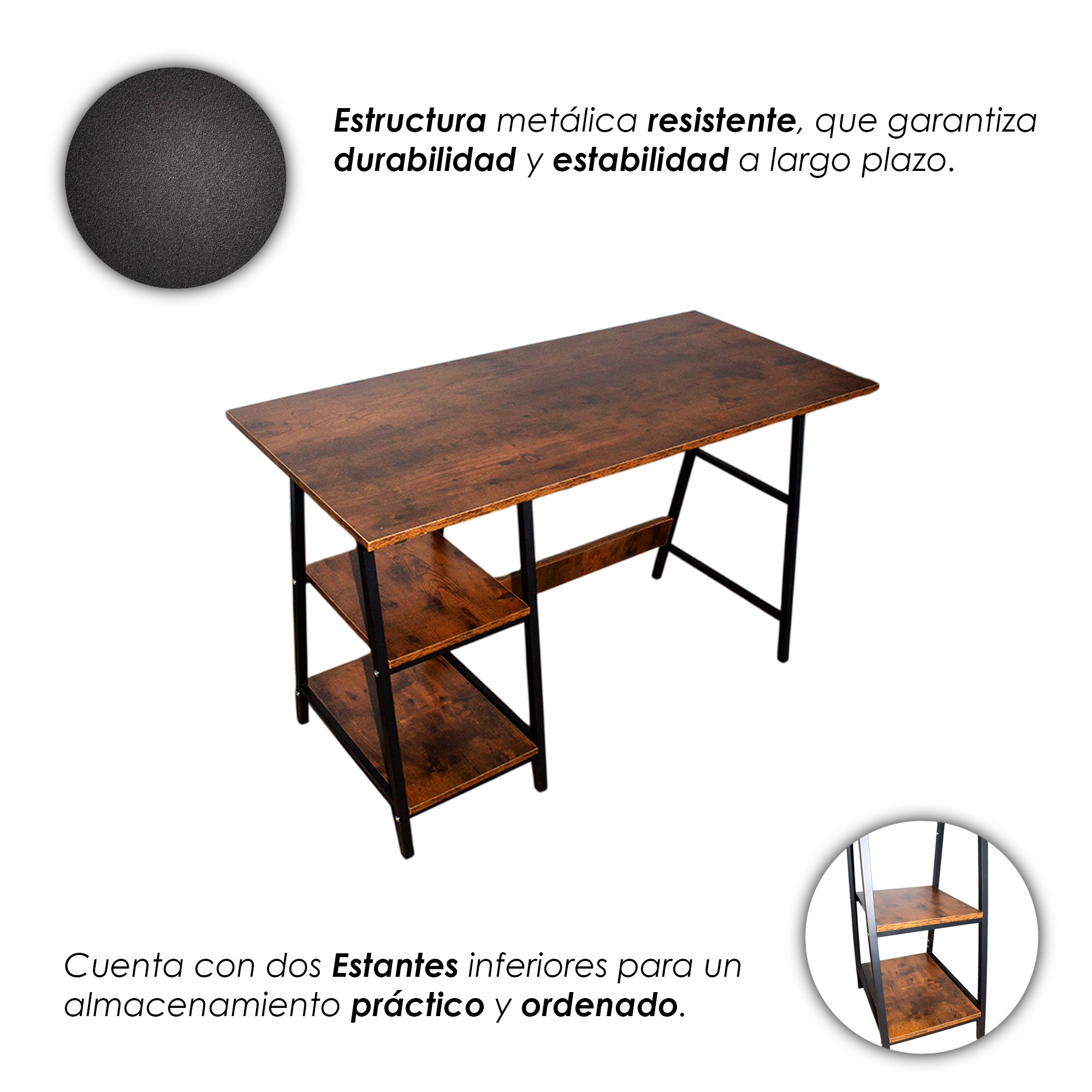 Foto 8 pulgar | Ilios Innova | Escritorio Moderno De Metal Y Melamina Café Para Oficina Y Hogar, Diseño Ergonómico Con Almacenaje