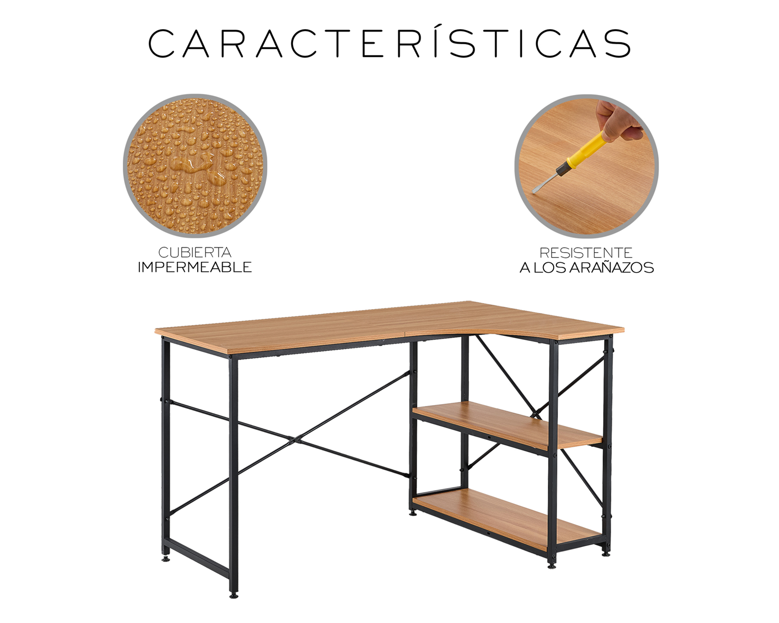 Foto 5 | Escritorio Oficina Repisas Minimalista Esquinero Forma L Color Nogal Basitex