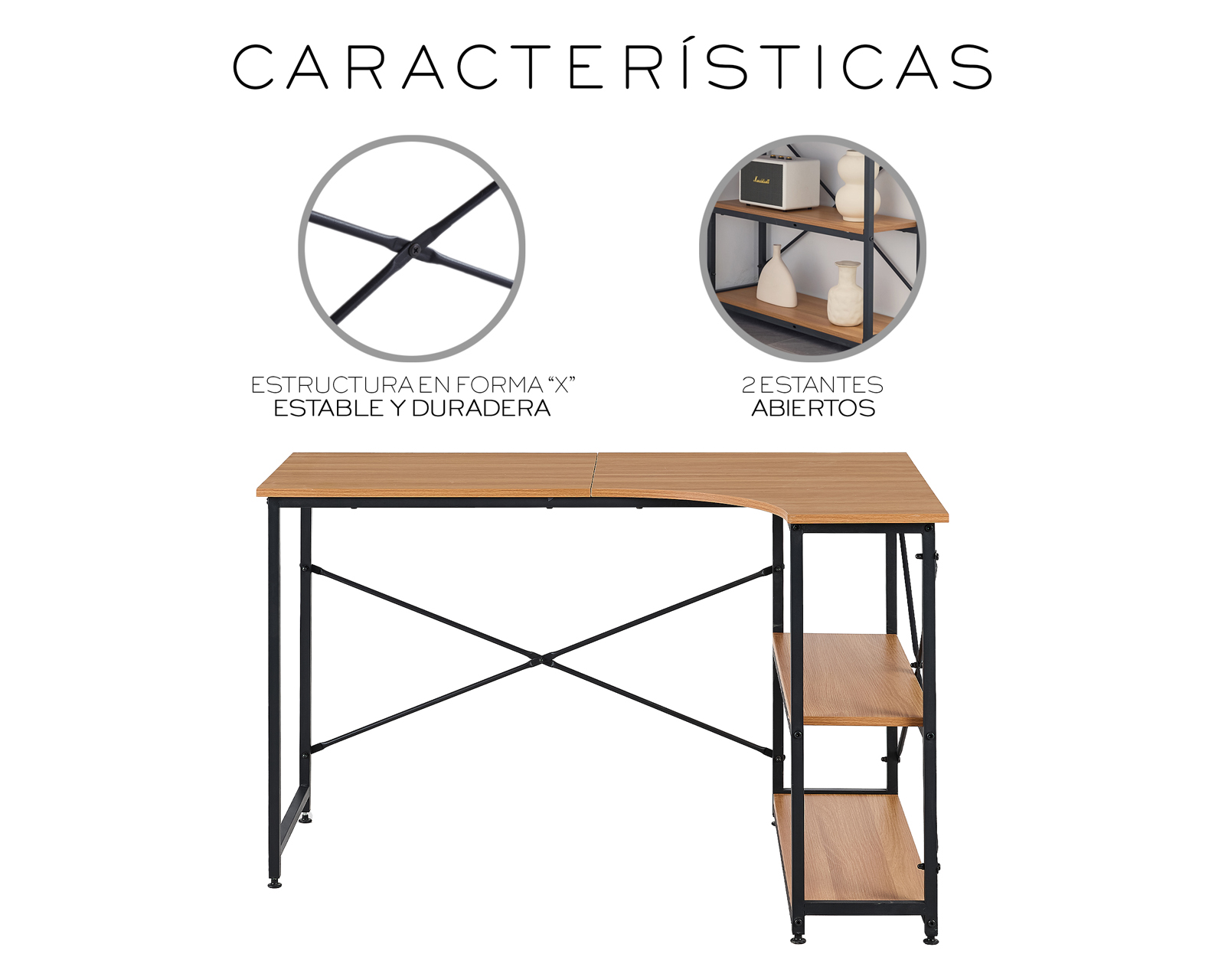 Foto 7 | Escritorio Oficina Repisas Minimalista Esquinero Forma L Color Nogal Basitex