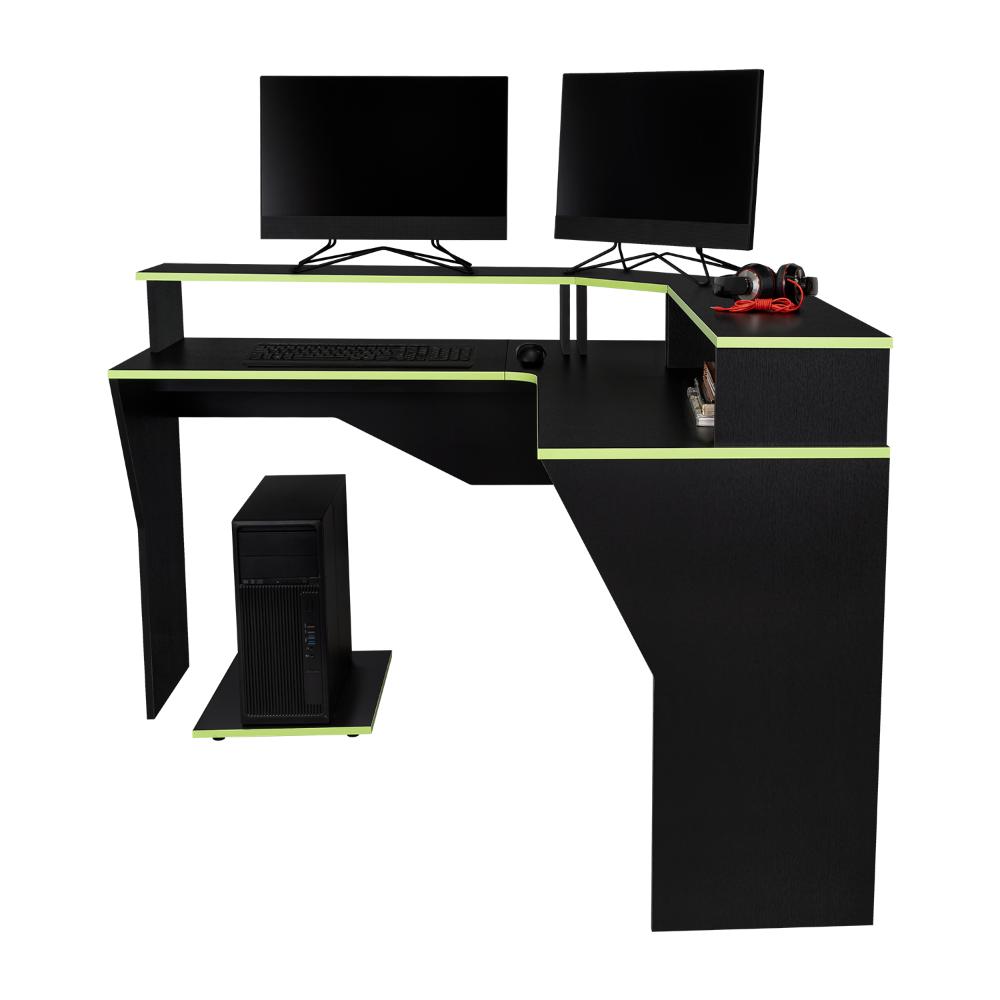 Foto 4 pulgar | Escritorio Gamer Invictor, Wengue Y Verde, Con Espacio Adicional Para Pantallas