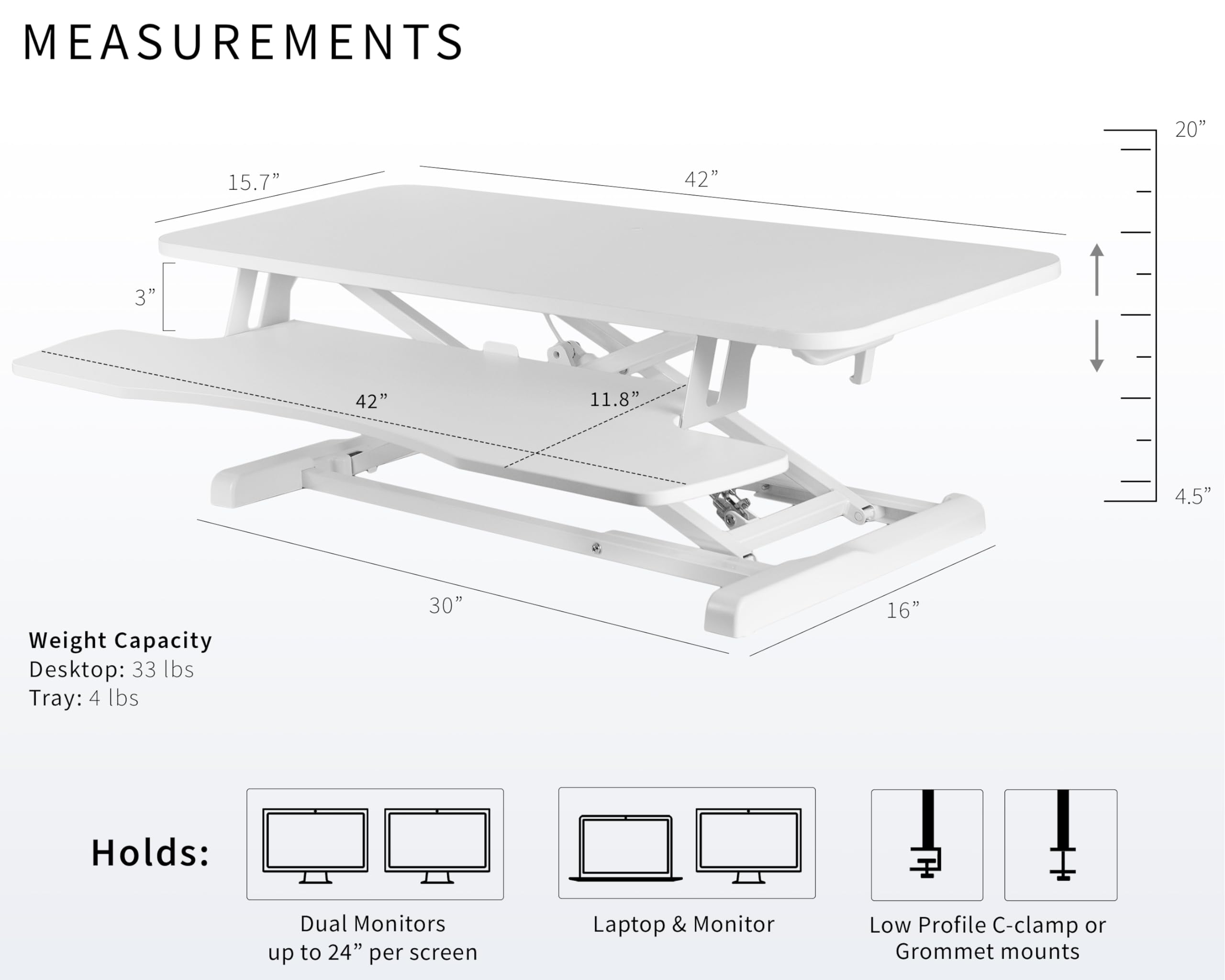 Foto 4 pulgar | Convertidor De Escritorio Vivo Serie K Desk-v042kw 42 Pulgadas Blanco - Venta Internacional.