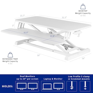 Foto 3 | Convertidor De Escritorio Vivo Serie K De 81 Cm De Altura Ajustable, Color Blanco - Venta Internacional.