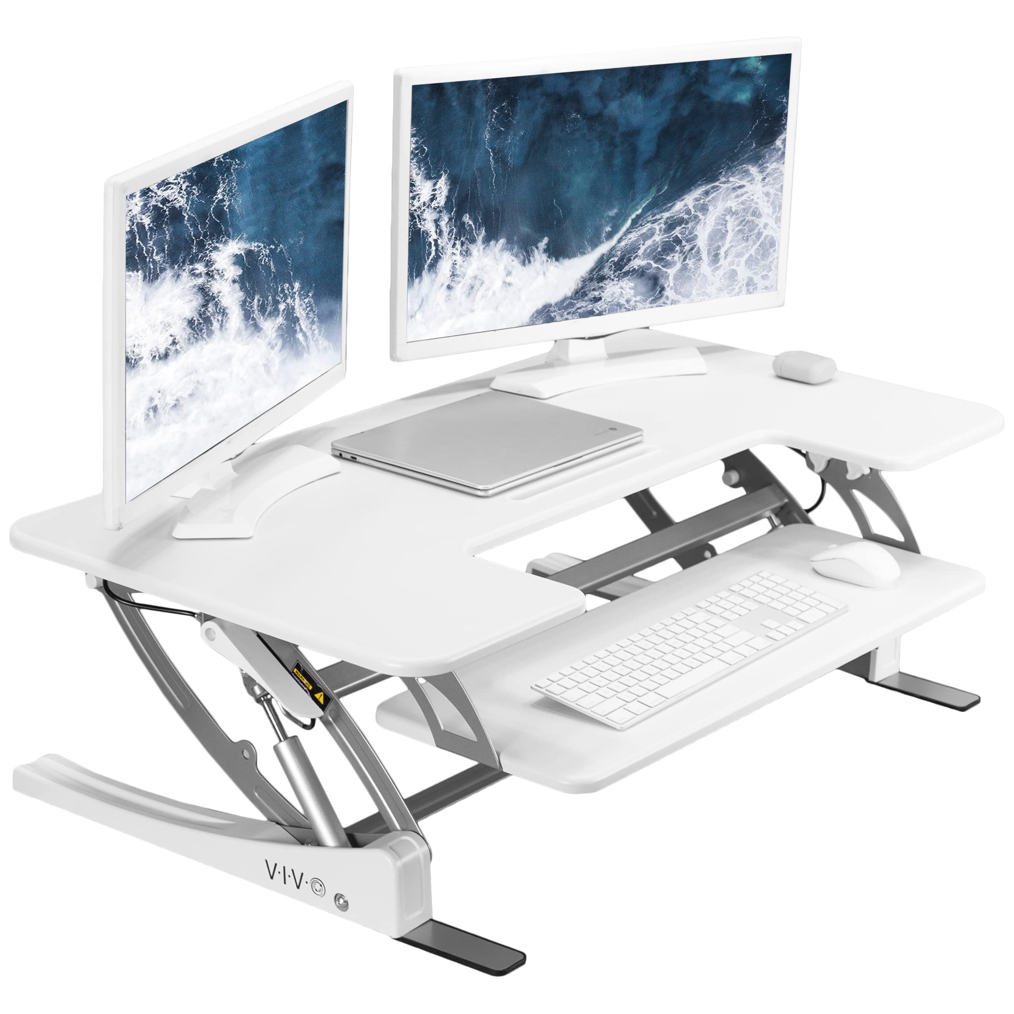 Convertidor De Escritorio Vivo Serie V Con Altura Ajustable De 42 Pulgadas, Color Blanco - Venta Internacional.
