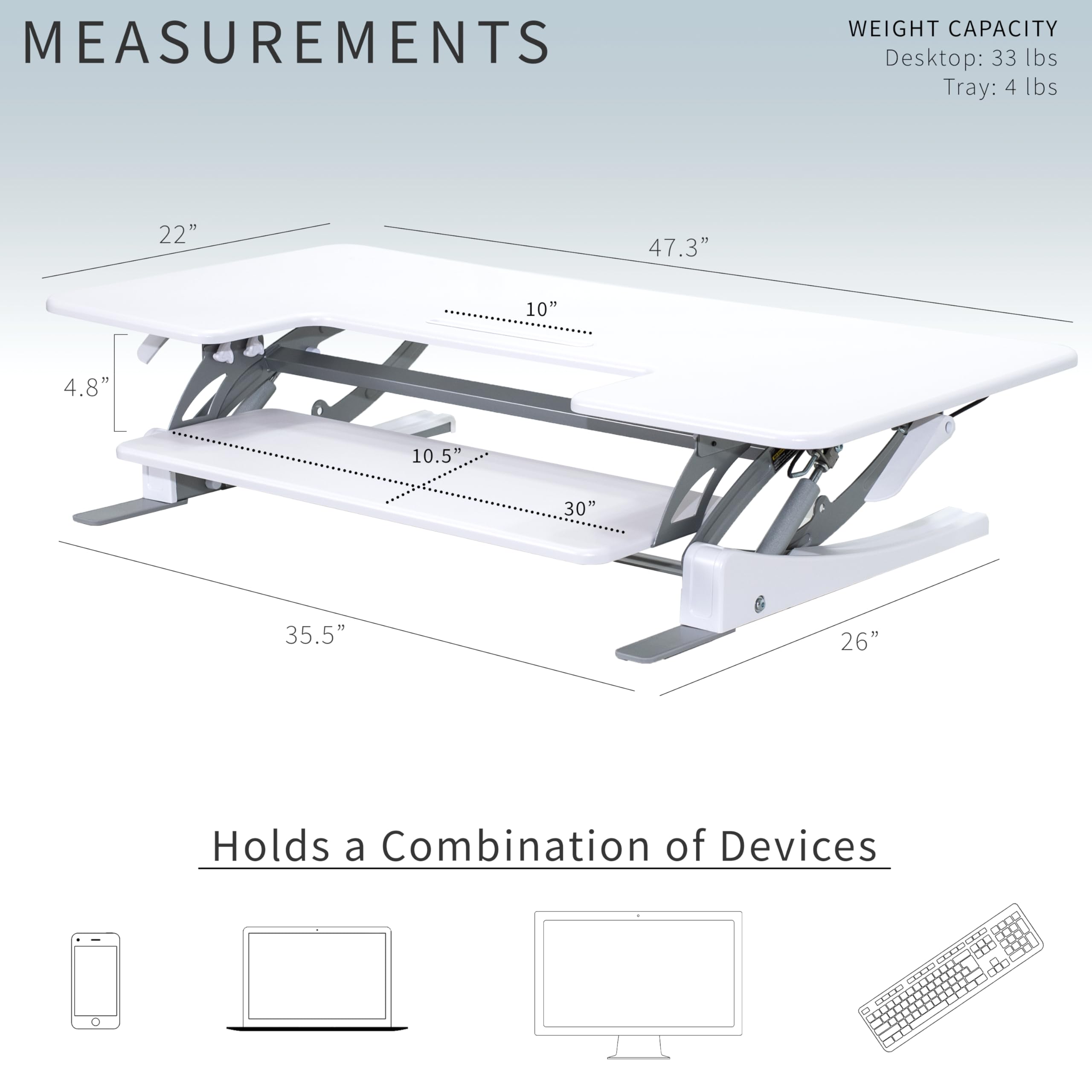 Foto 4 pulgar | Elevador De Escritorio Vivo Serie V Desk-v048vw, Altura Ajustable 122 Cm - Venta Internacional.