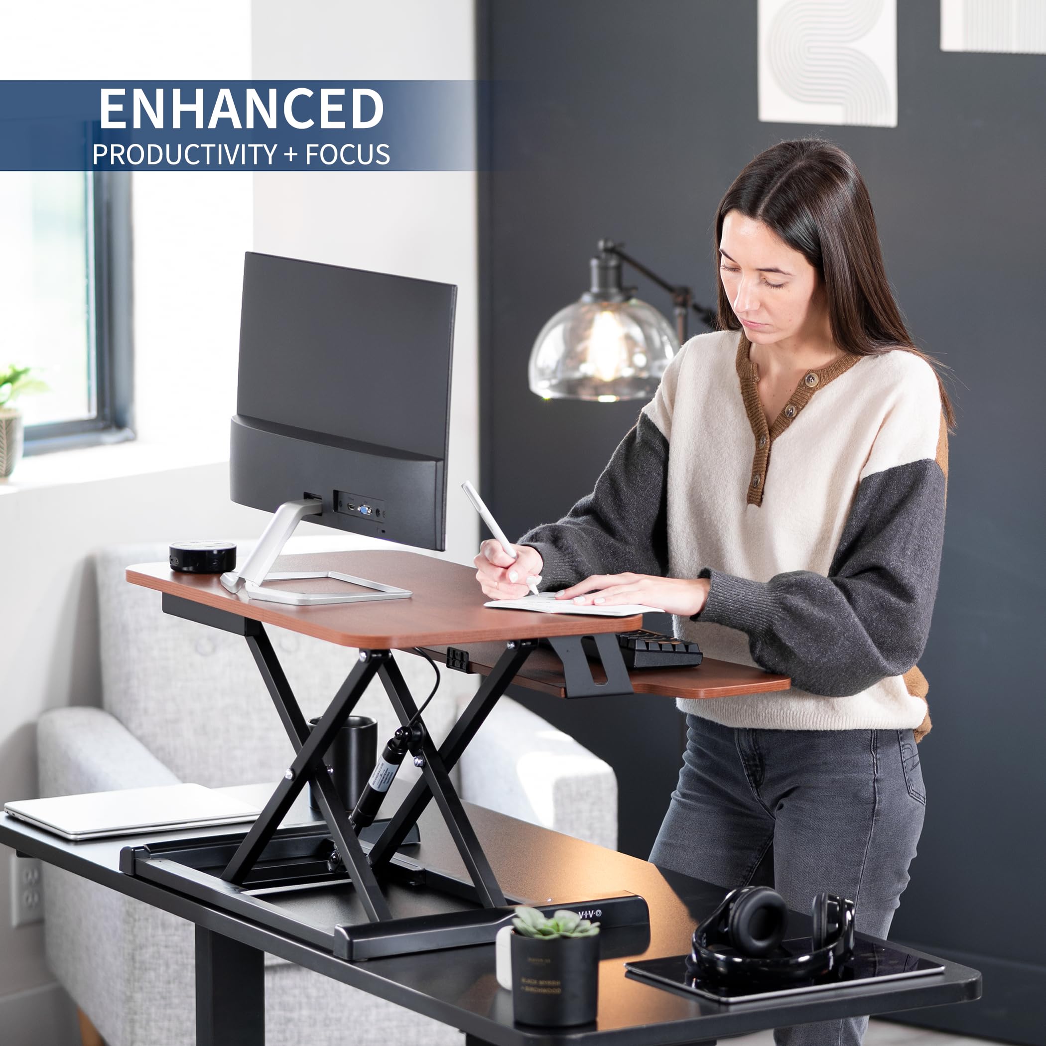 Foto 5 pulgar | Convertidor De Escritorio Vivo Serie K Desk-v026ka 66x40 Cm Nogal Oscuro - Venta Internacional.