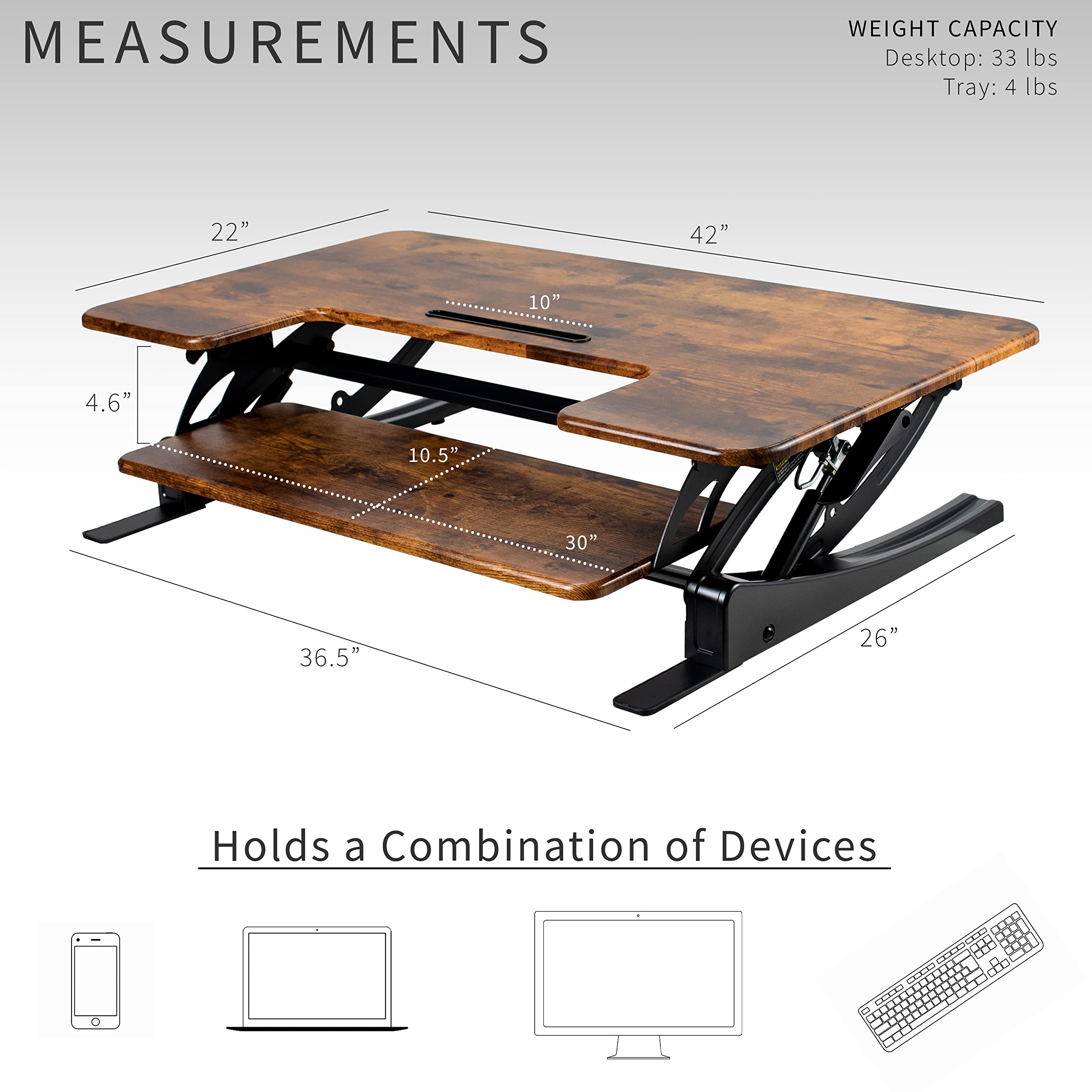 Foto 5 pulgar | Escritorio De Pie De 42 Pulgadas, Serie Vivo V, De Desk Converter, Color Marrón - Venta Internacional.
