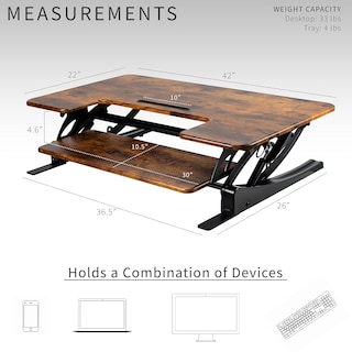 Foto 4 | Escritorio De Pie De 42 Pulgadas, Serie Vivo V, De Desk Converter, Color Marrón - Venta Internacional.
