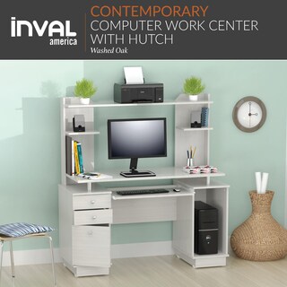 Foto 3 | Centro De Trabajo Con Aparador Inval America De Roble Lavado 53,5 X 48,62 X 19,5 - Venta Internacional.