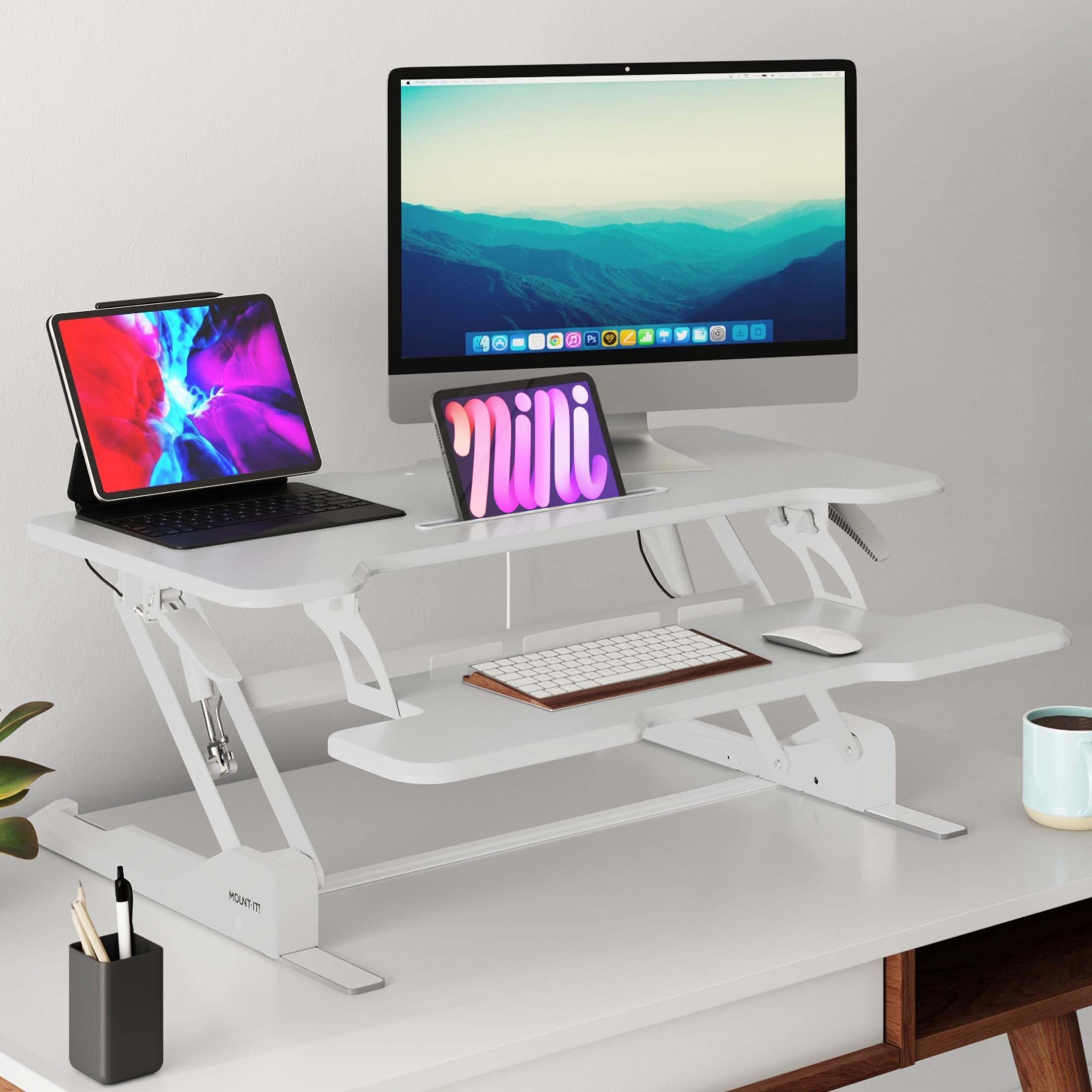 Foto 5 pulgar | Convertidor De Escritorio Mount-it! Soporte De Altura Ajustable, Color Blanco - Venta Internacional.