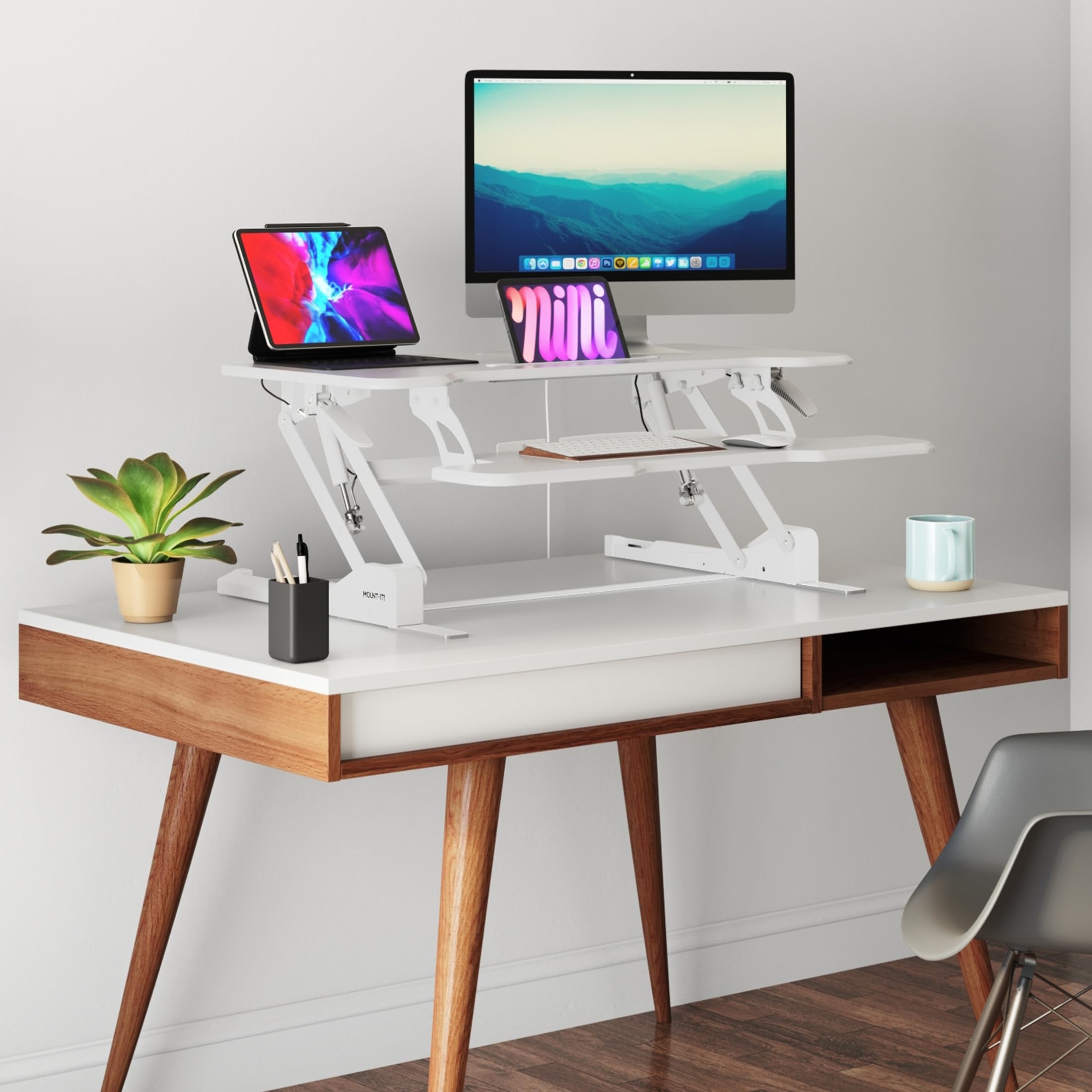 Foto 6 pulgar | Convertidor De Escritorio Mount-it! Soporte De Altura Ajustable, Color Blanco - Venta Internacional.