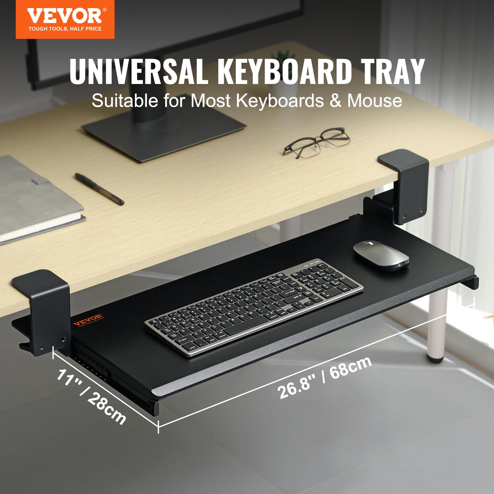 Foto 2 | Bandeja Para Teclado Vevor Con Abrazadera Para Debajo Del Escritorio, Deslizable, 68 X 28 Cm - Venta Internacional.