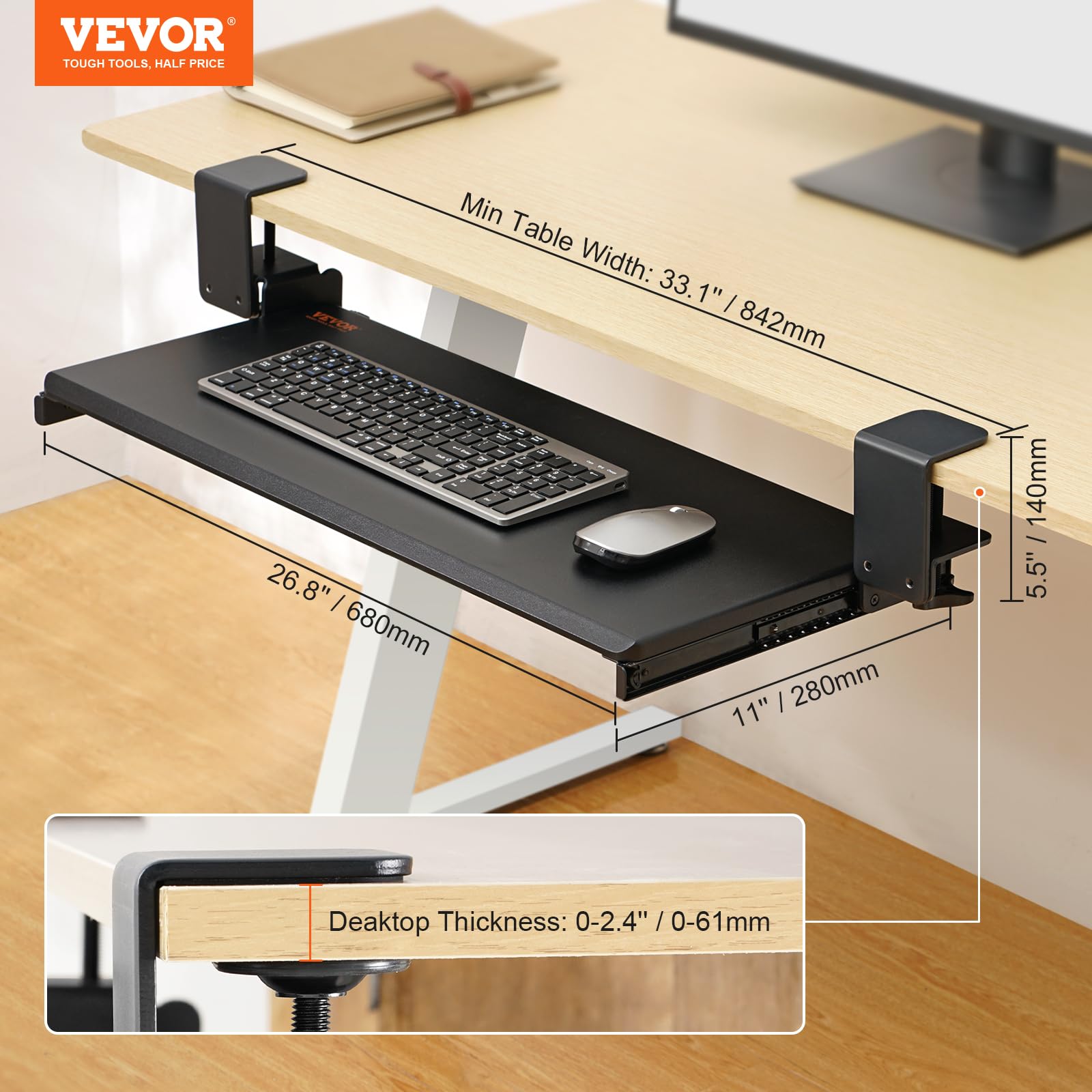 Foto 8 pulgar | Bandeja Para Teclado Vevor Con Abrazadera Para Debajo Del Escritorio, Deslizable, 68 X 28 Cm - Venta Internacional.