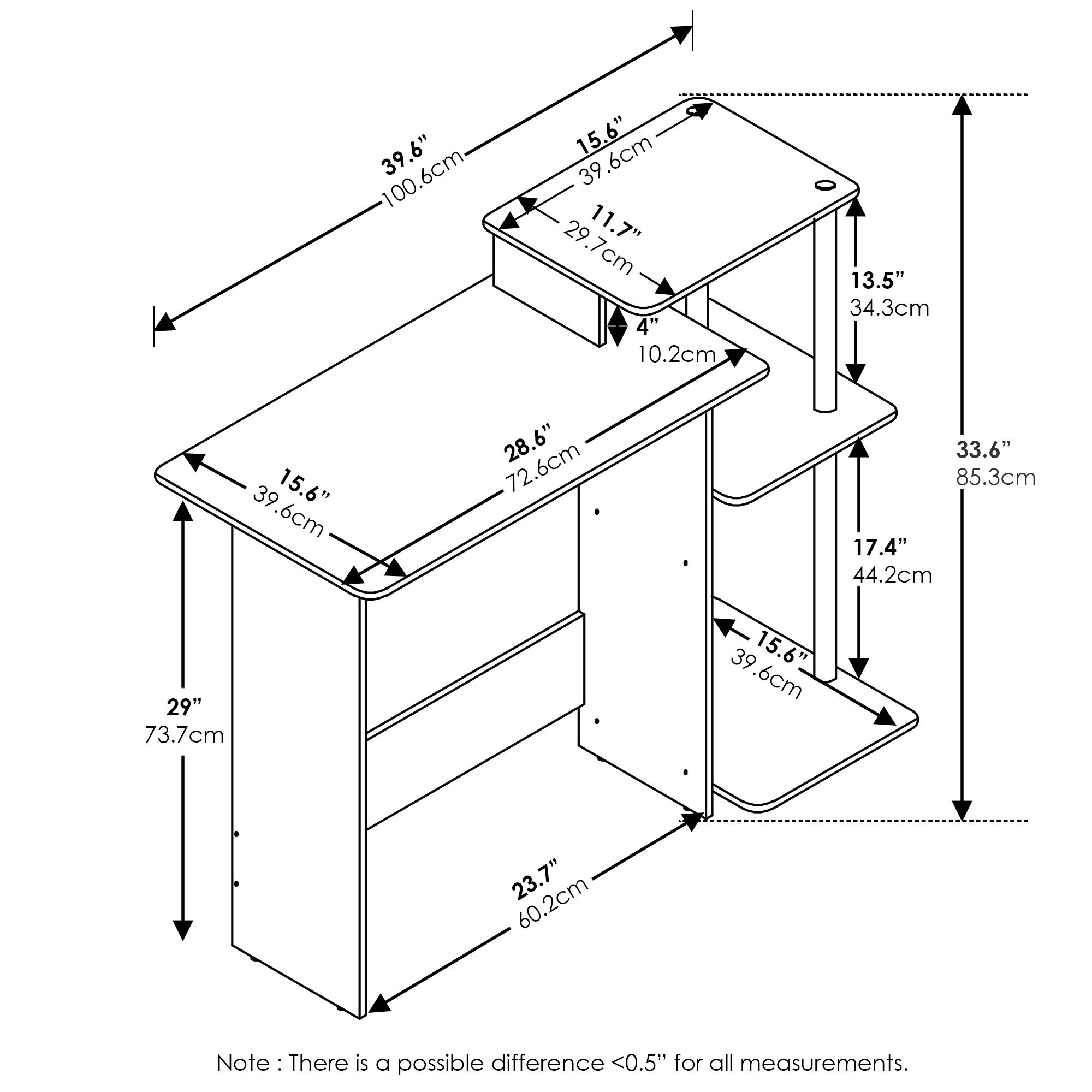 Foto 2 | Escritorio Para Ordenador Furinno Efficient Home Con Estantes Cuadrados - Venta Internacional.