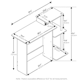 Foto 2 | Escritorio Para Ordenador Furinno Efficient Home Con Estantes Cuadrados - Venta Internacional.