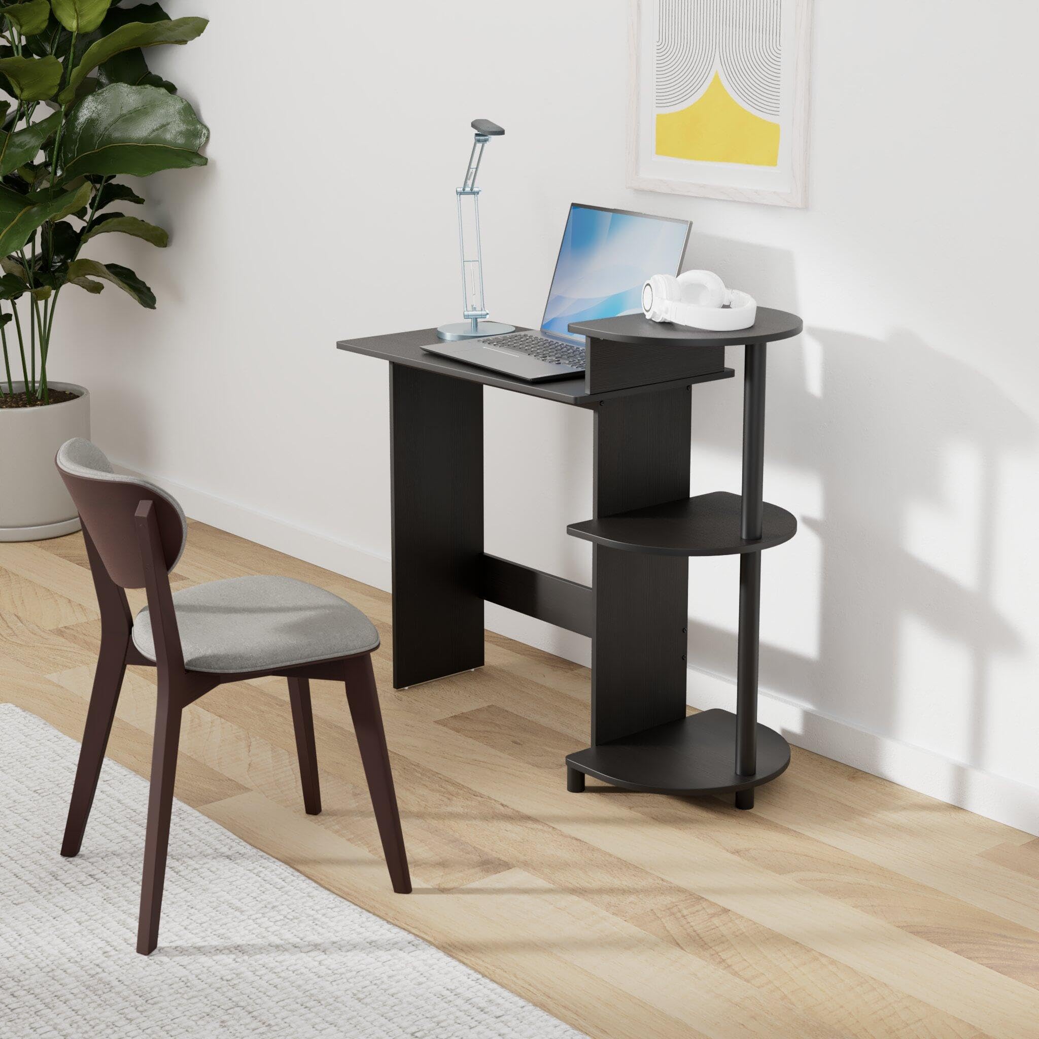 Foto 3 pulgar | Escritorio Para Ordenador Furinno Compact Con Estantes Americano/negro - Venta Internacional.