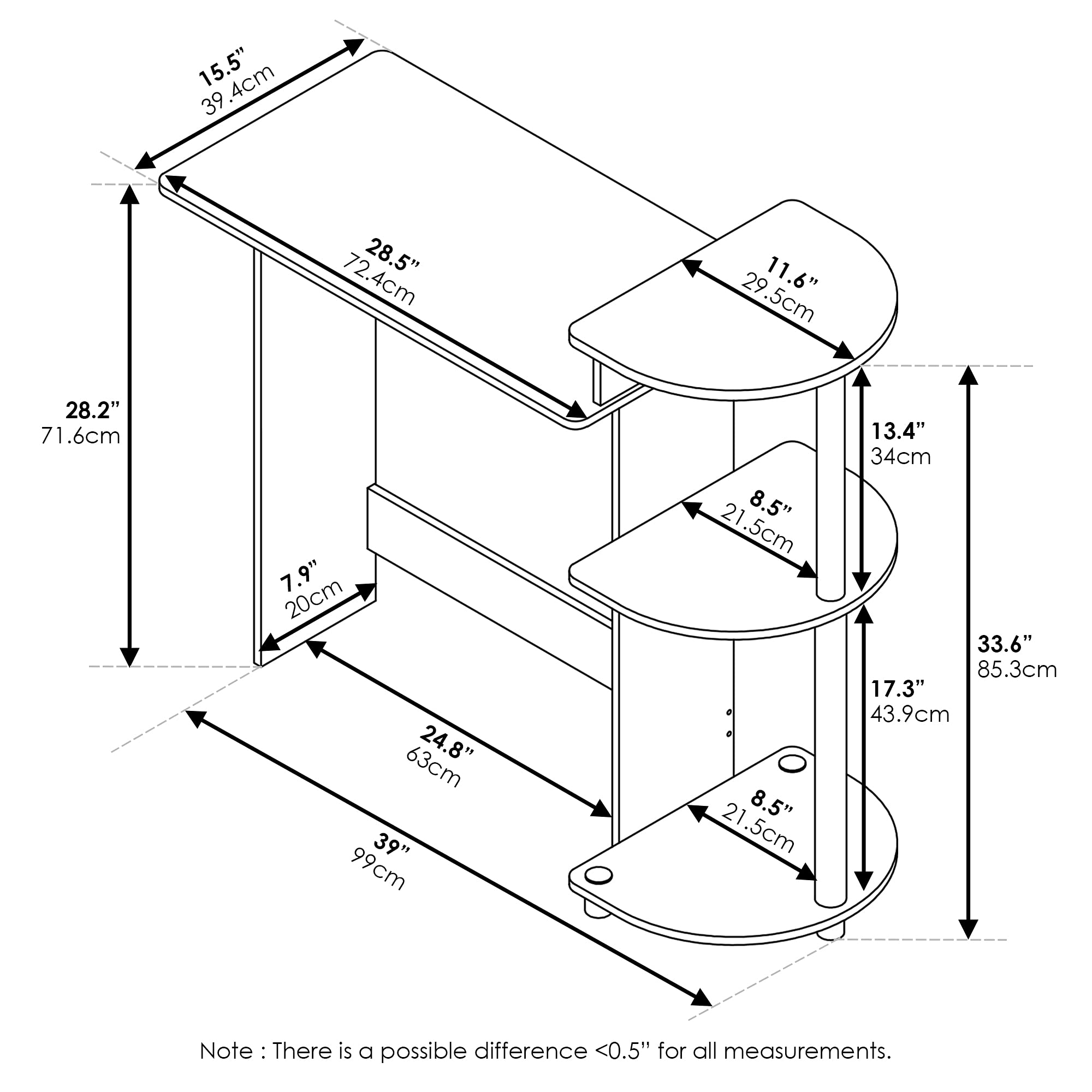 Foto 4 pulgar | Escritorio Para Ordenador Furinno Compact Con Estantes Americano/negro - Venta Internacional.