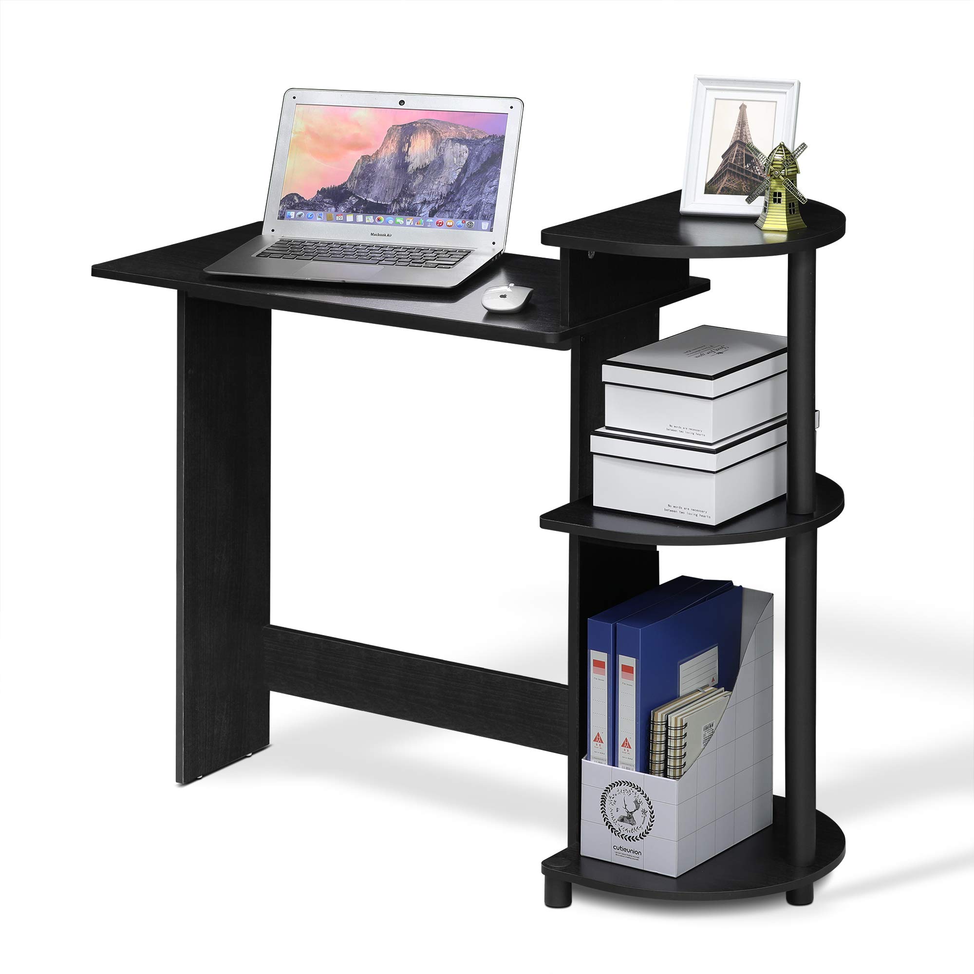 Foto 7 pulgar | Escritorio Para Ordenador Furinno Compact Con Estantes Americano/negro - Venta Internacional.