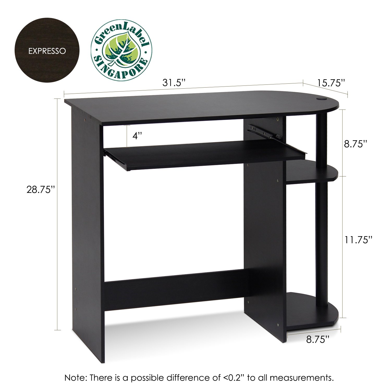 Foto 3 | Escritorio Para Ordenador Furinno Simplistic Con Bandeja Para Teclado Espresso - Venta Internacional.