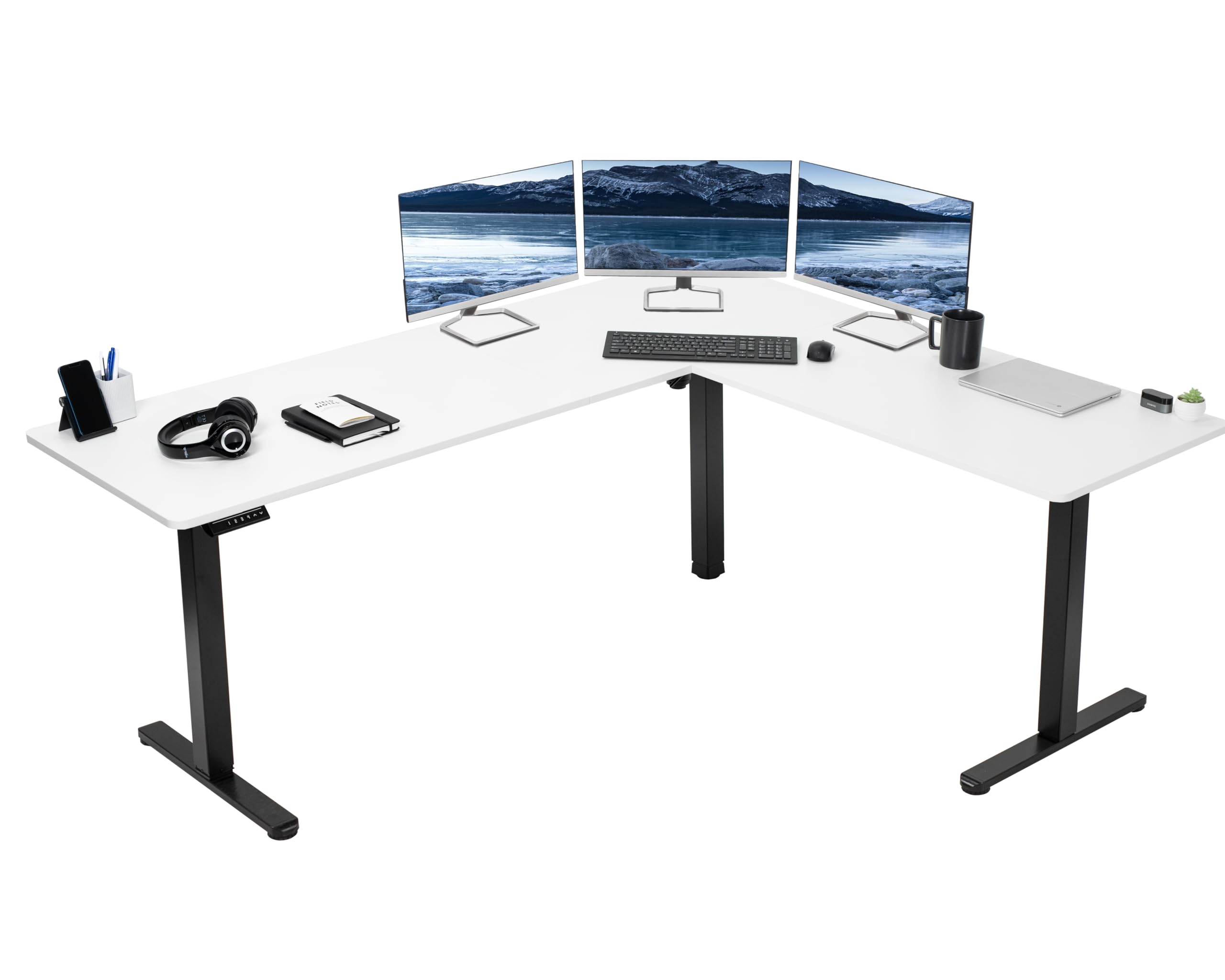 Escritorio De Pie Vivo Desk-e3ctbw-75 Eléctrico En Forma De L Blanco - Venta Internacional.