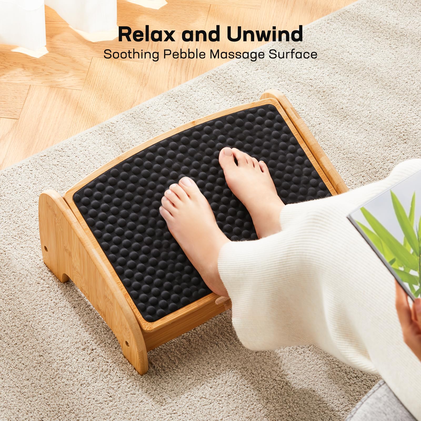 Foto 7 pulgar | Reposapiés Huanuo Bamboo Para Debajo Del Escritorio Con 4 Niveles De Altura - Venta Internacional.