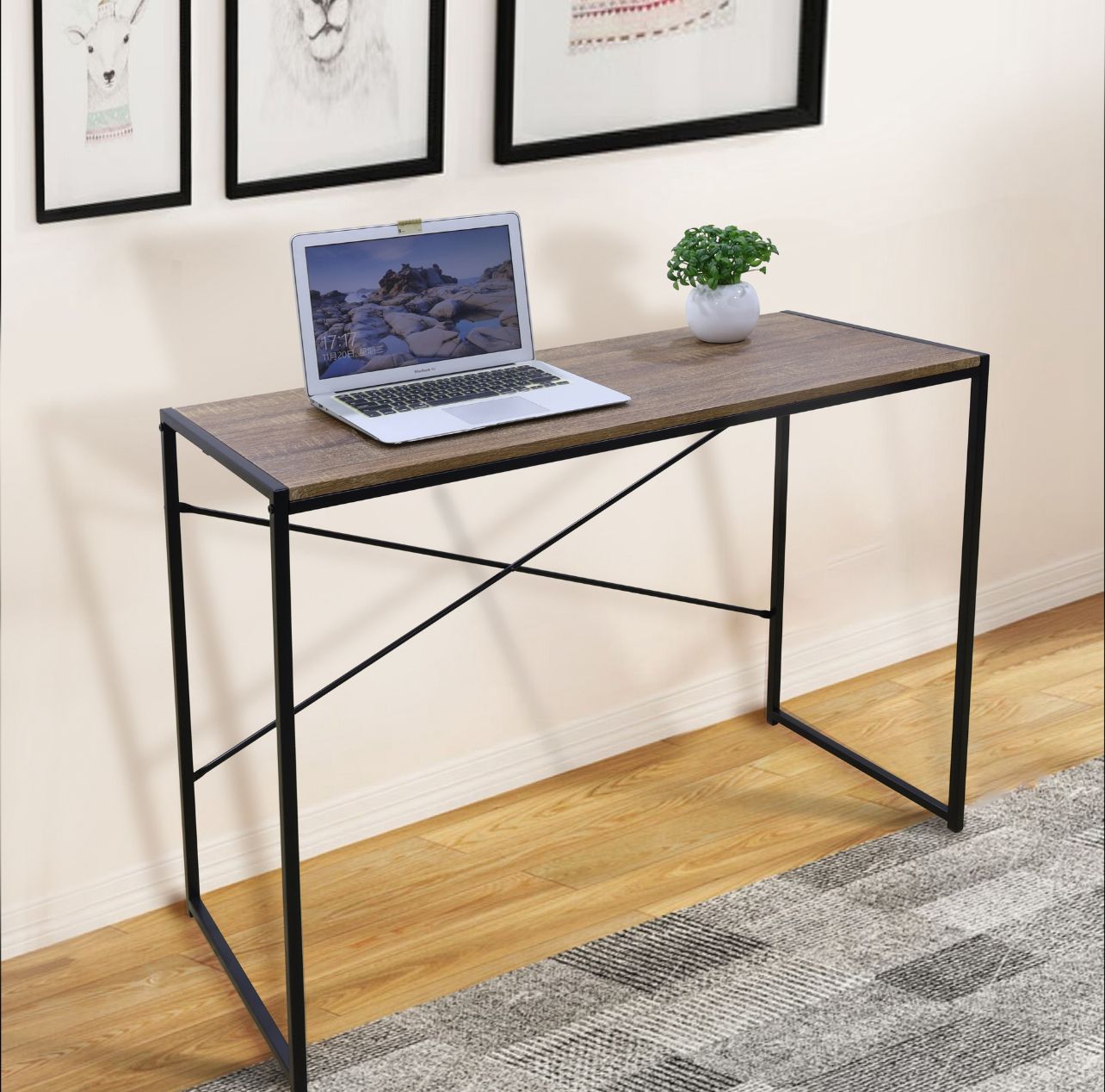Foto 4 | Escritorio Oficina Madera Mdf Acero Moderno Minimalista Nogal