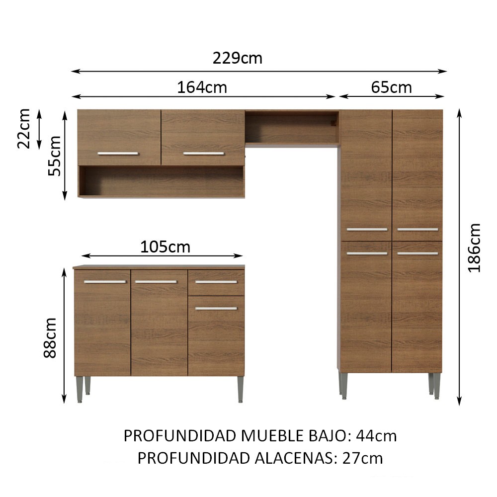 Foto 4 pulgar | Cocina Integral Madesa Emilly Marrón de 229 cm