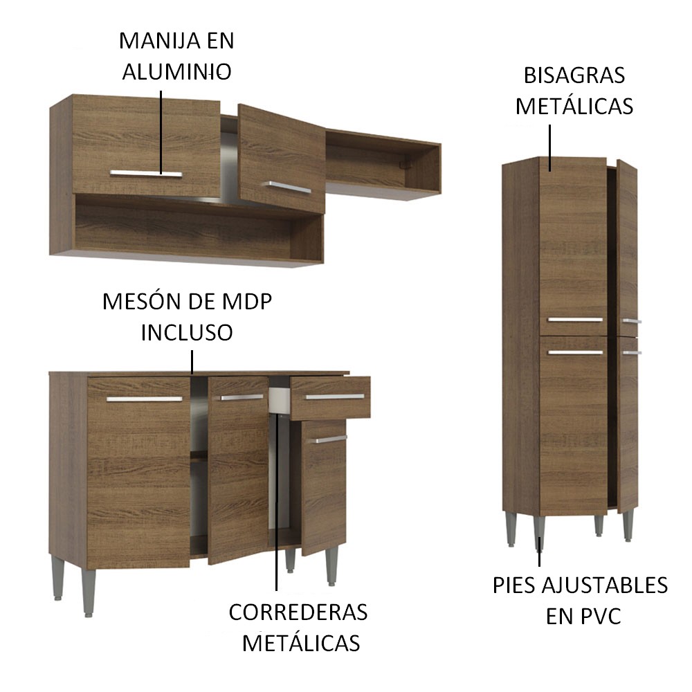 Foto 4 | Cocina Integral Madesa Emilly Marrón de 229 cm