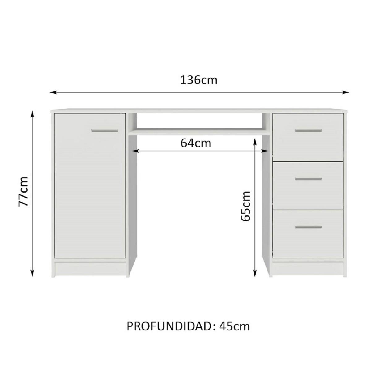 Foto 3 | Escritorio para PC Madesa Alaska 9400091 Blanco con 3 Cajones 1 Puerta