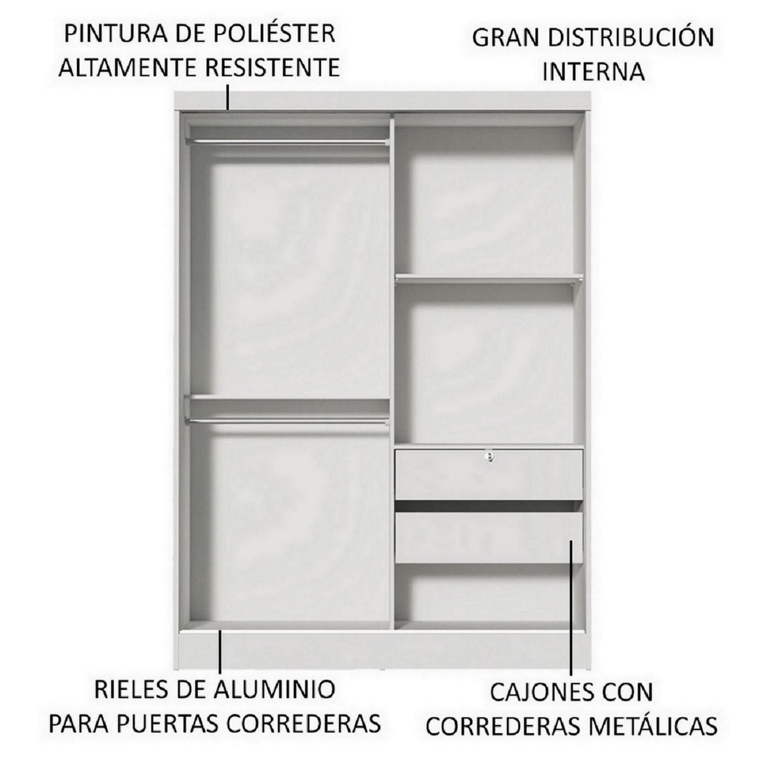 Foto 5 pulgar | Closet Madesa Blanco 2 Puertas con Espejo