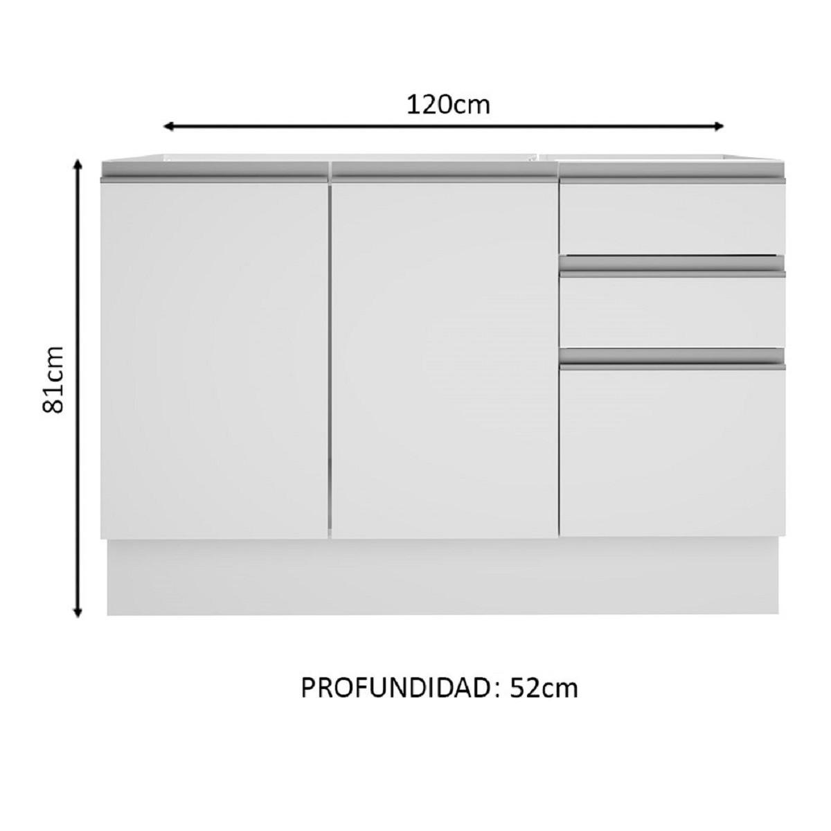 Foto 3 pulgar | Mueble de Cocina Madesa Blanco 3 Cajones 2 Puertas 120 cm