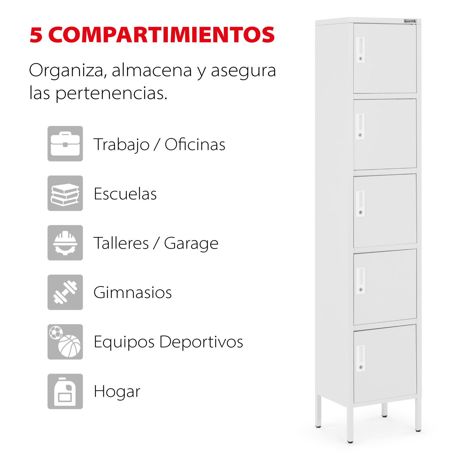 Foto 5 | Casilleros Metálicos Guardex Lockrc color Gris 5 Puertas