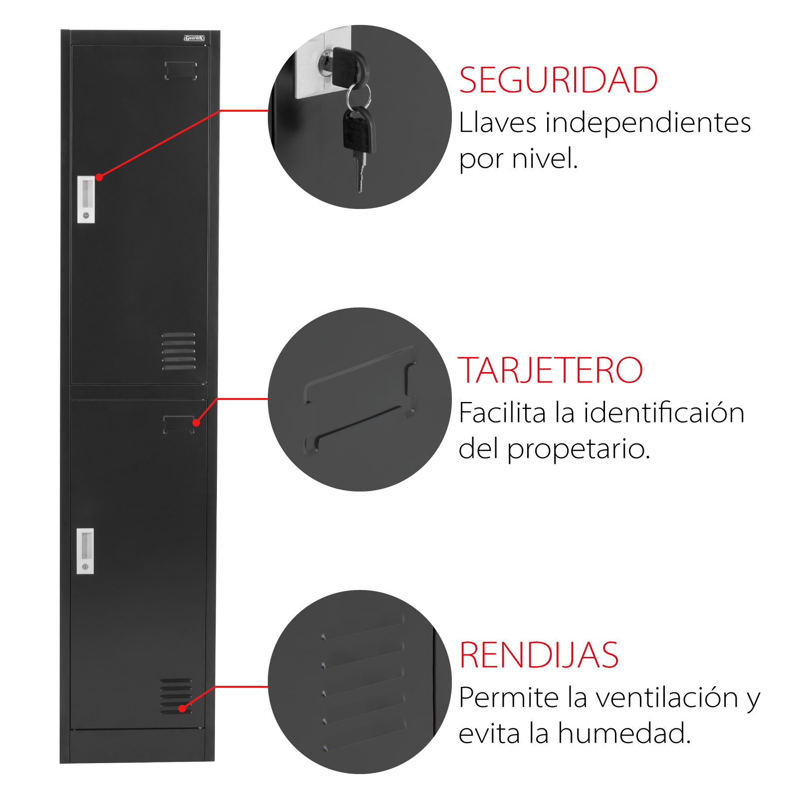 Foto 4 pulgar | Locker Casillero Guardex Metálico de 2 Puertas color Negro