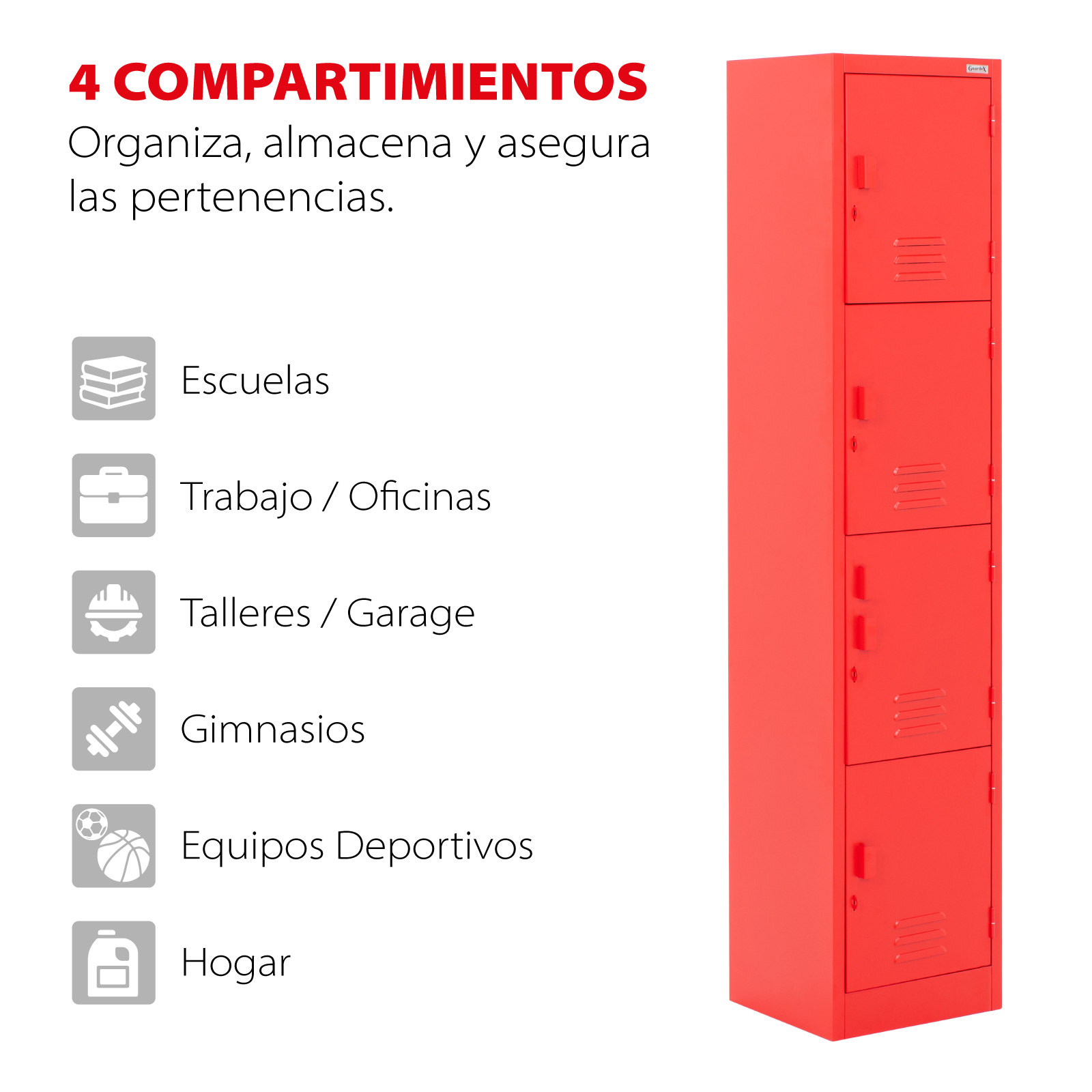 Foto 3 pulgar | Locker Metálico Daksh Casillero Organizador C/ 4 Puertas Color Rojo