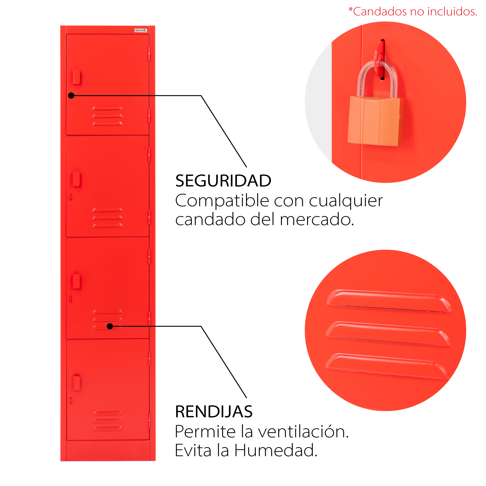 Foto 4 pulgar | Locker Metálico Daksh Casillero Organizador C/ 4 Puertas Color Rojo