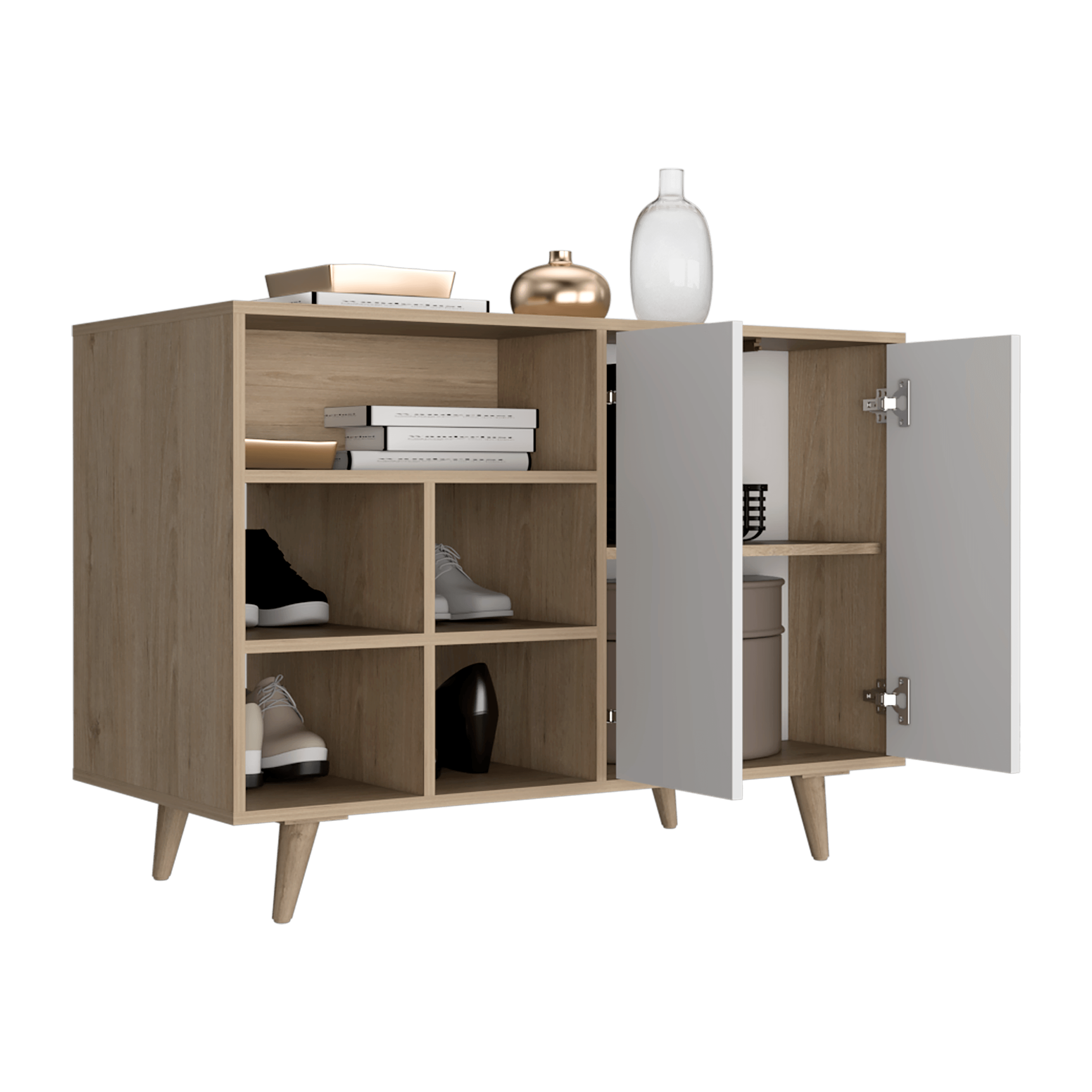 Foto 5 pulgar | Mesa Auxiliar Zapatero Burdeos Beige Y Blanco con Cuatro Puertas De Apertura Push Y Múltiples Entrepaños