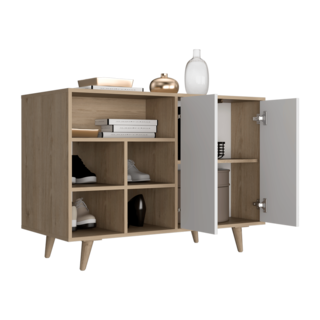 Foto 4 | Mesa Auxiliar Zapatero Burdeos Beige Y Blanco con Cuatro Puertas De Apertura Push Y Múltiples Entrepaños