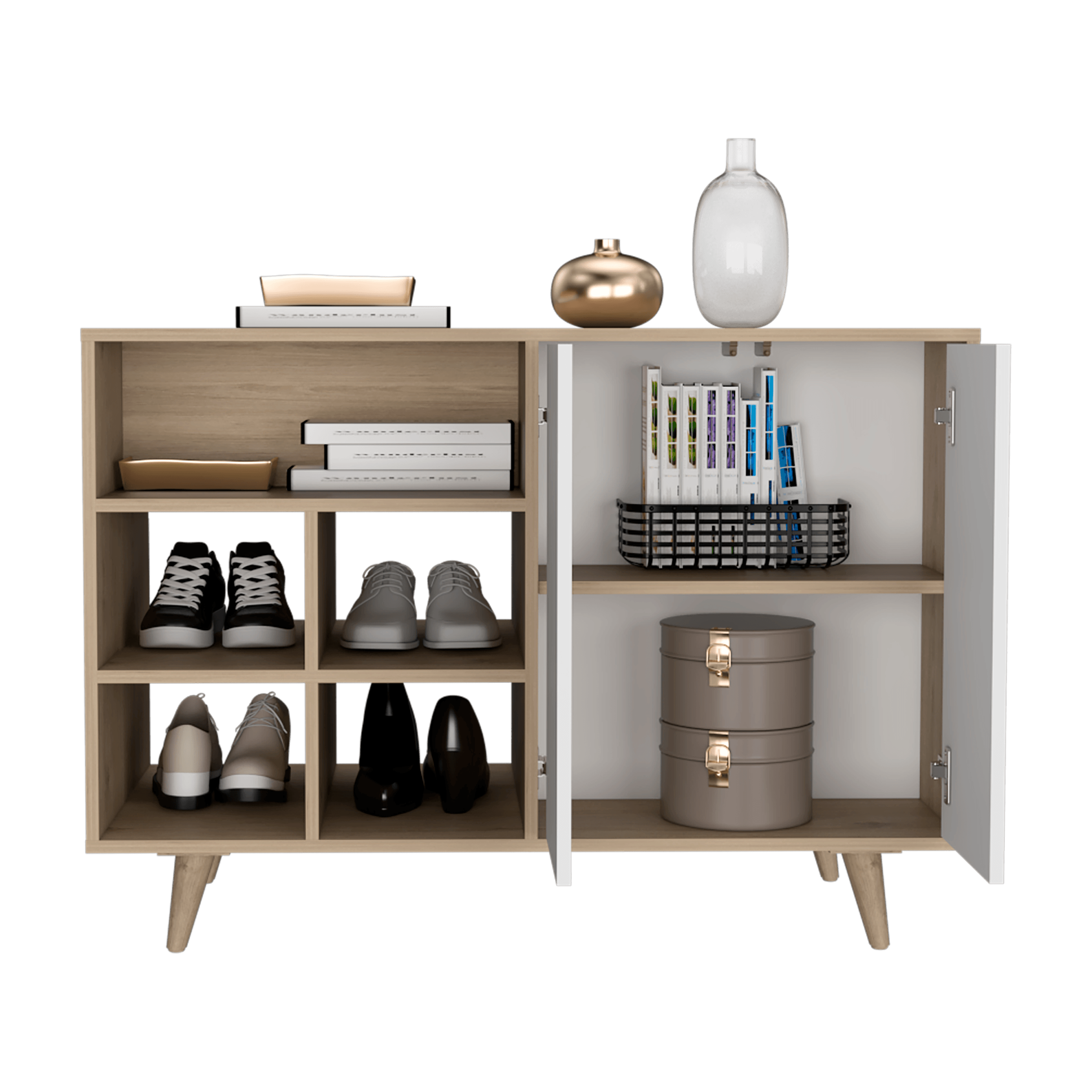 Foto 7 pulgar | Mesa Auxiliar Zapatero Burdeos Beige Y Blanco con Cuatro Puertas De Apertura Push Y Múltiples Entrepaños