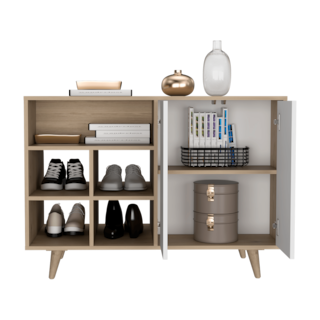 Foto 6 | Mesa Auxiliar Zapatero Burdeos Beige Y Blanco con Cuatro Puertas De Apertura Push Y Múltiples Entrepaños