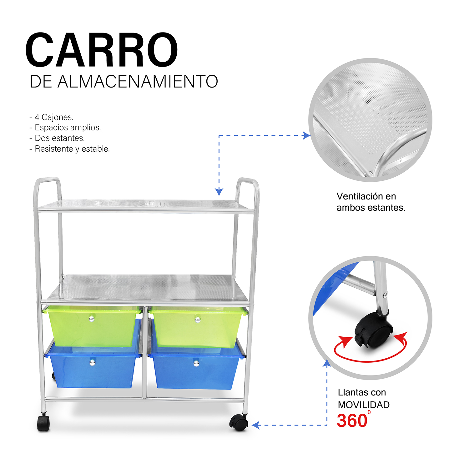 Foto 6 pulgar | Carrito Organizador Andromeda Inc Multicolor con Ruedas