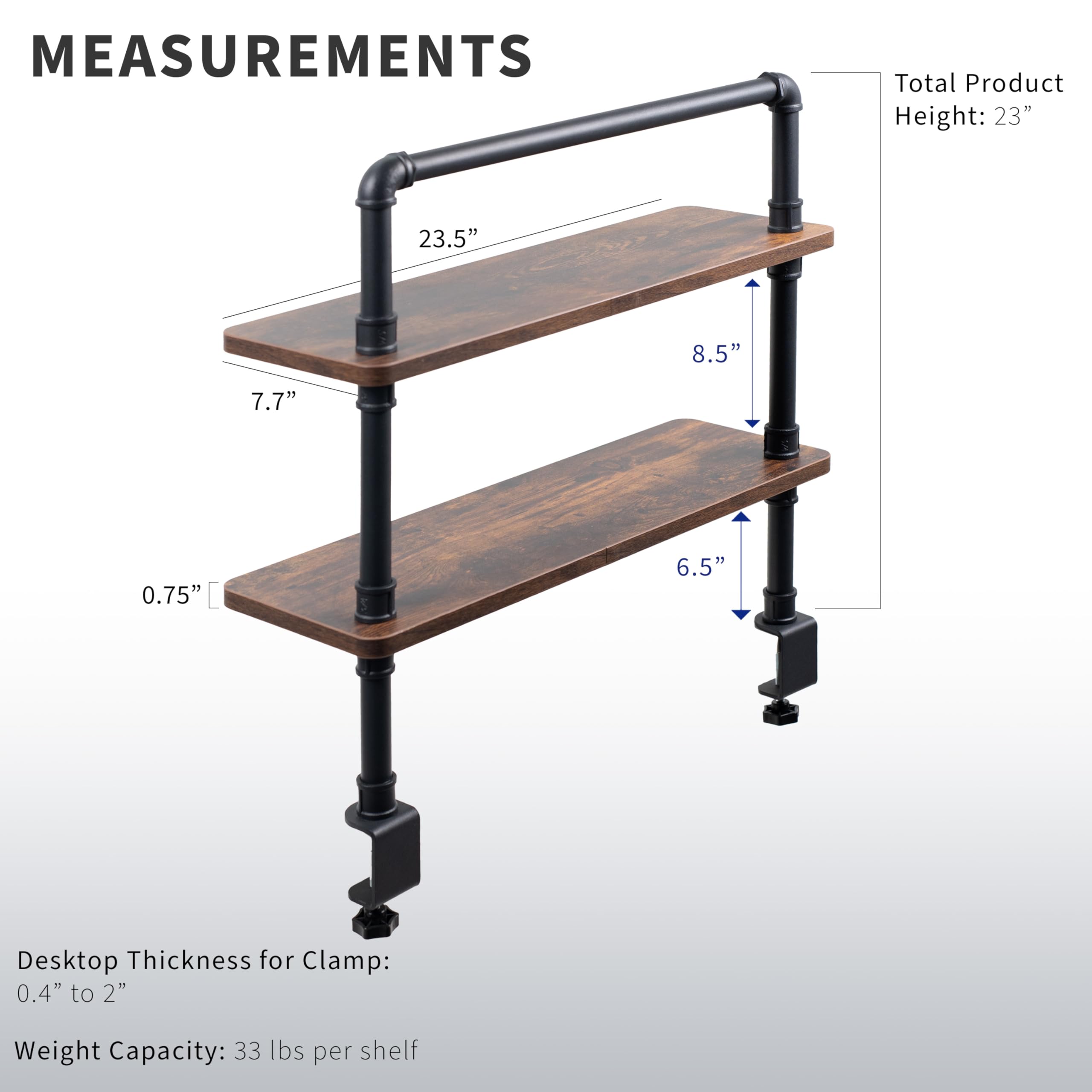 Foto 4 pulgar | Estantería De Sobremesa Vivo Clamp-on Premium Industrial Pipe De 60 Cm - Venta Internacional.