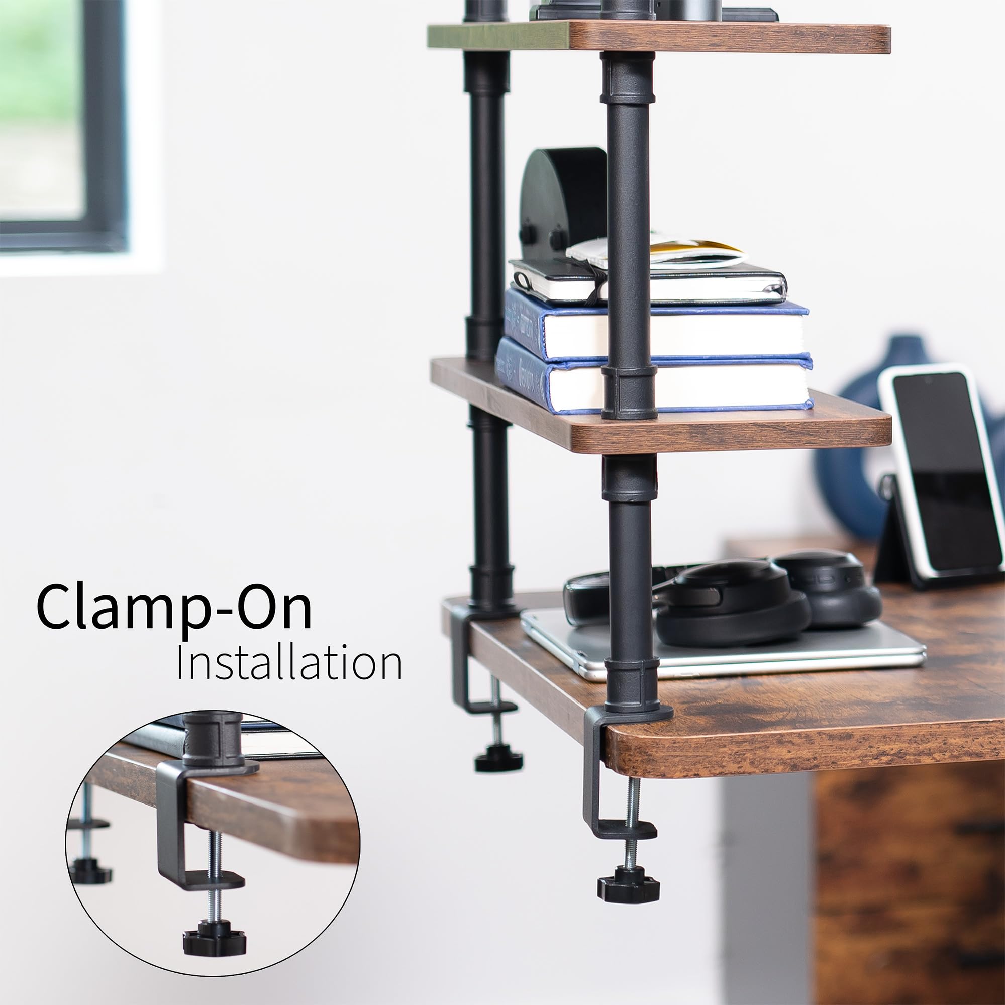 Foto 6 pulgar | Estantería De Sobremesa Vivo Clamp-on Premium Industrial Pipe De 60 Cm - Venta Internacional.
